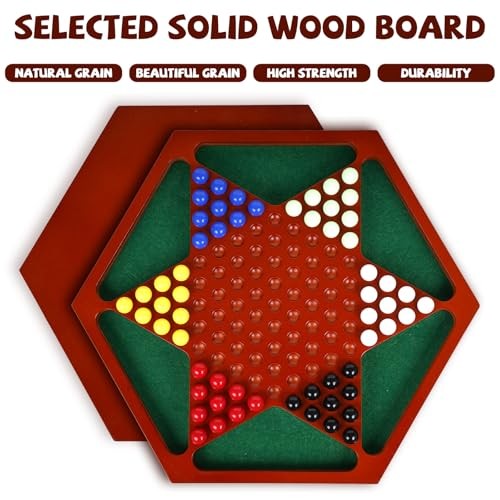 Wooden Chinese Checkers Board Game Set, 13.5 Inch Classic Strategy Game with