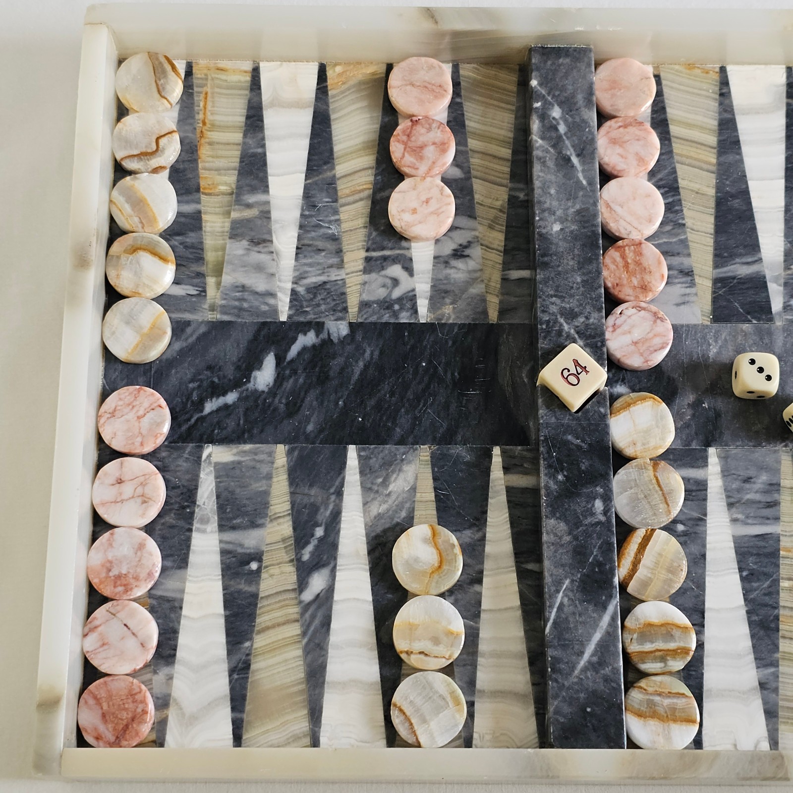 60s Italian Marble Backgammon Set Natural Stone Luxury Game Complete Set MCM
