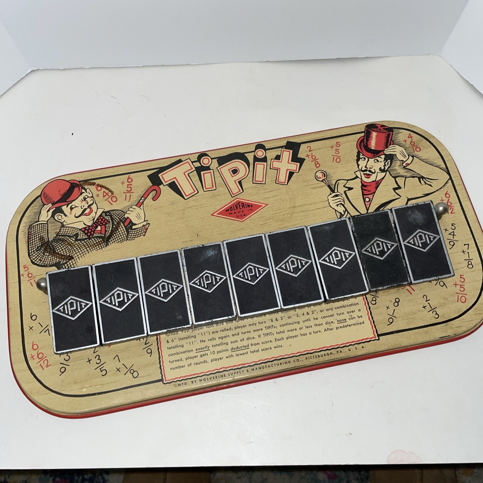 1930’s/40’s Tipit Tin Dice Game Wolverine Supply & Manufacturing Pittsburgh PA