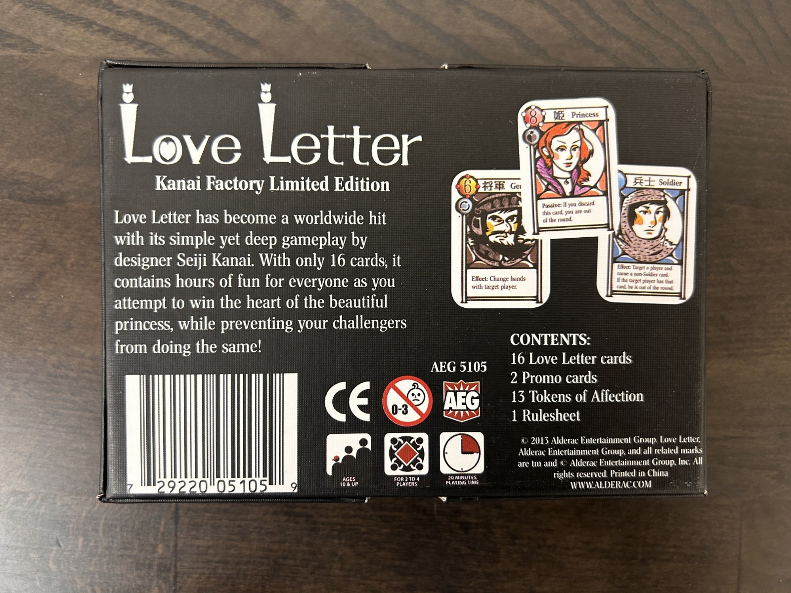 AEG – Love Letter Card Game Kanai Factory Limited Edition – COMPLETE! EXCELLENT!