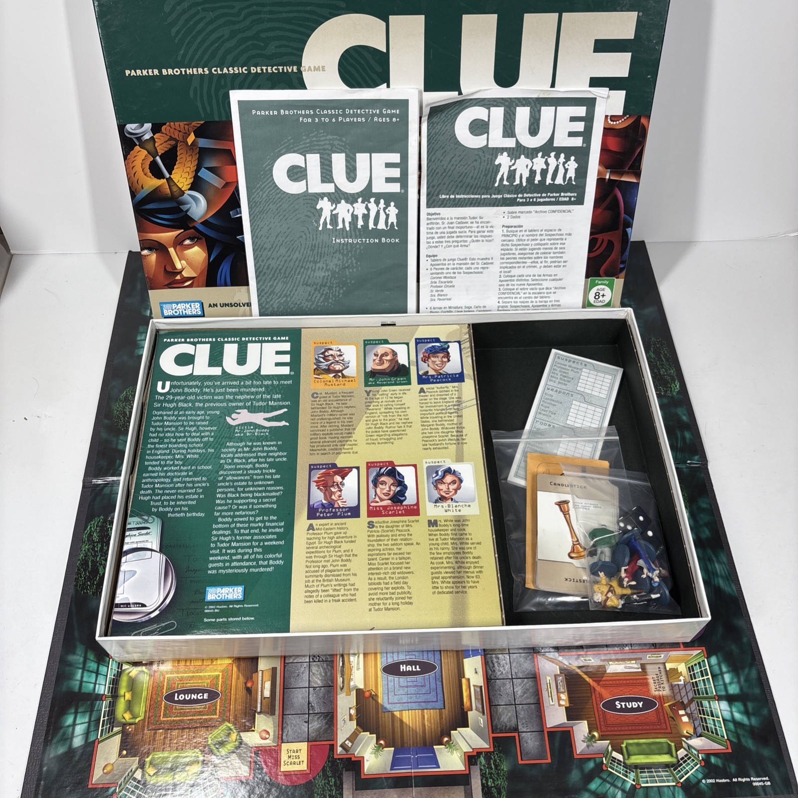 Clue COMPLETE Parker Brothers 2005 Classic Detective Board Game Mystery