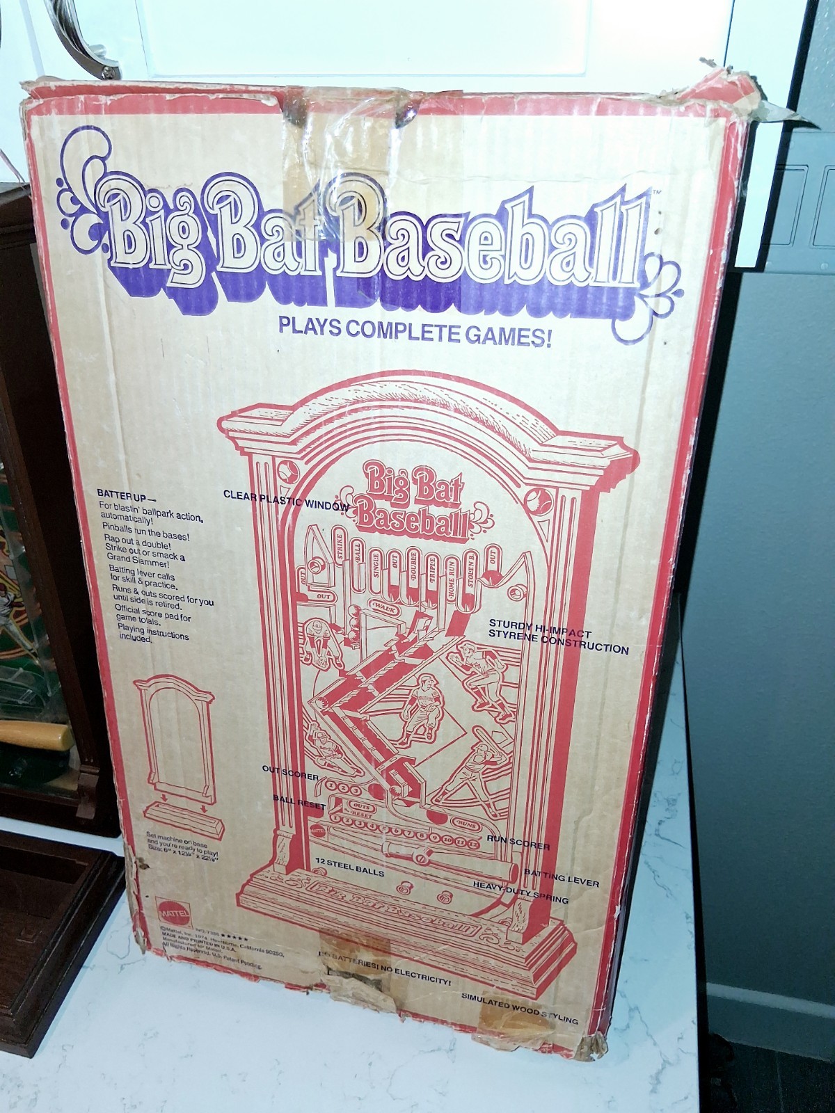 Vintage 1975 Mattel Big Bat Baseball Game Arcade/Pinball Style Complete Working*
