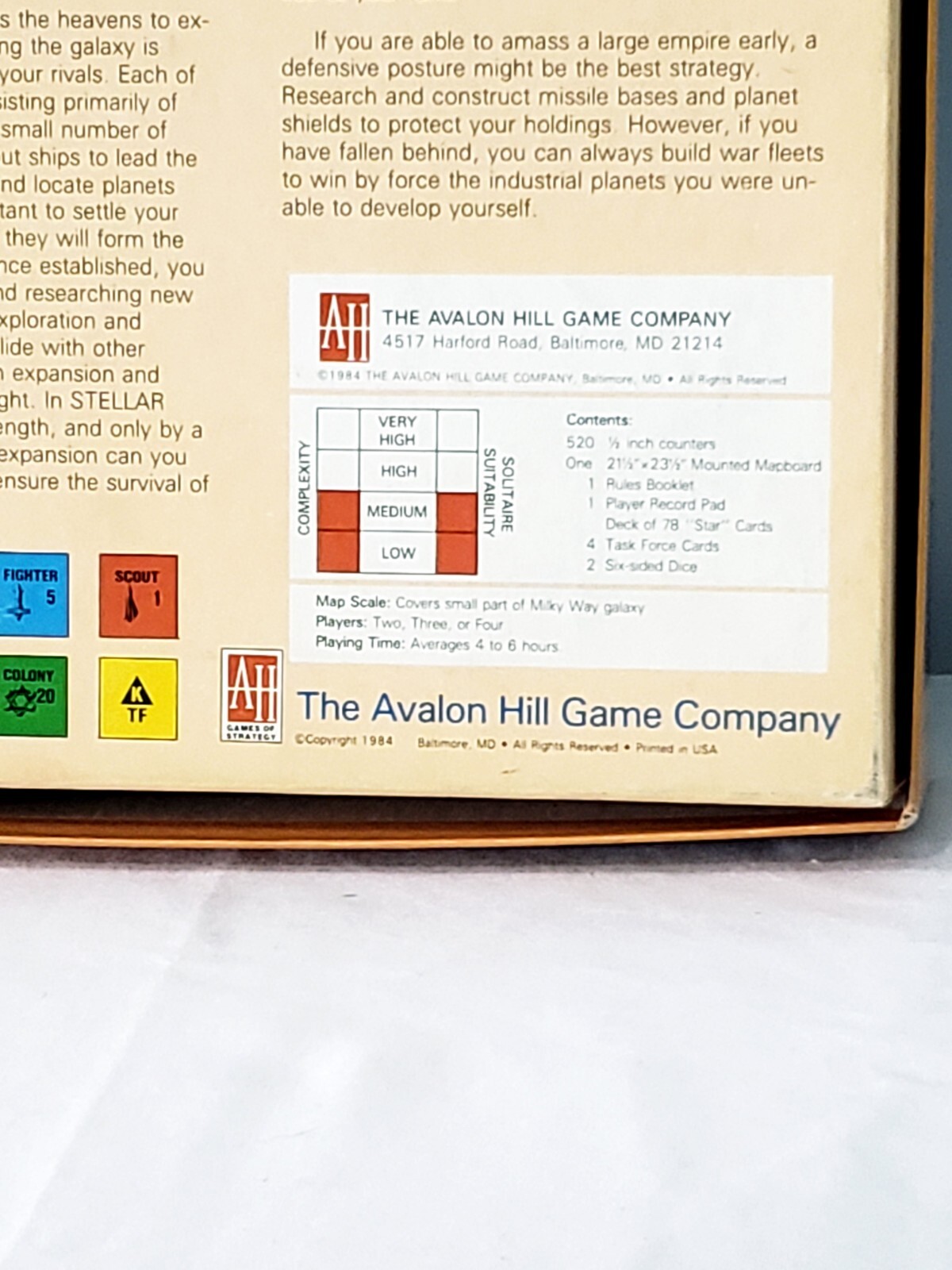 STELLAR CONQUEST Avalon Hill 1984 Board Game 100% Complete