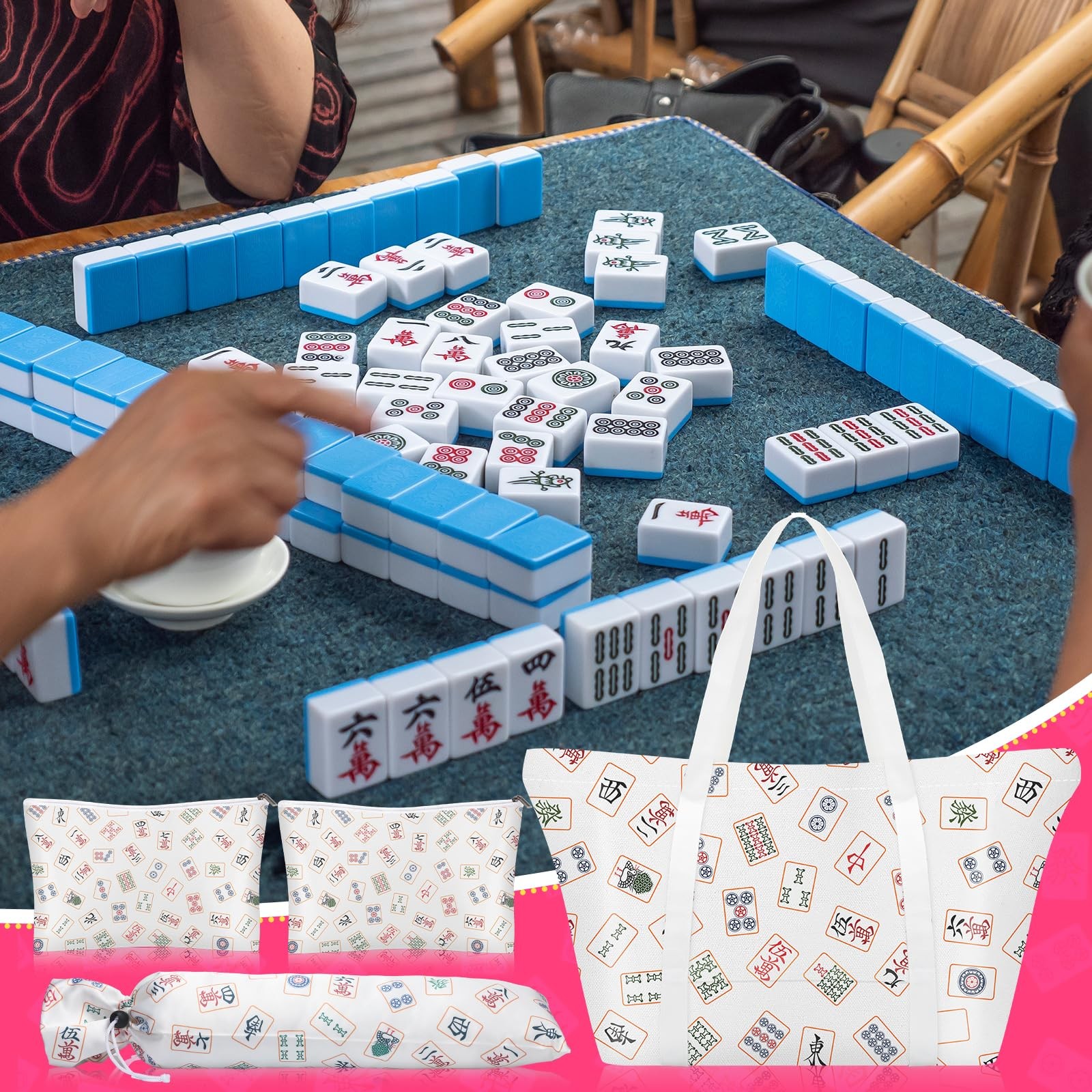 Sunnymove 4 Pcs Empty Mahjong Bags Set for Tiles and Racks 25x14x9 Inch American