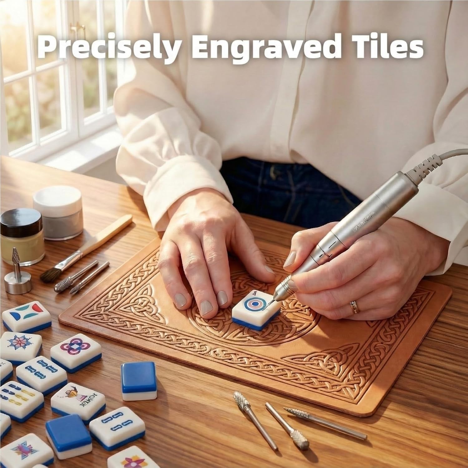 Light Blue American Mahjong Tile Set(1.2″), 160 Engraved Tiles with Mahjong Tile