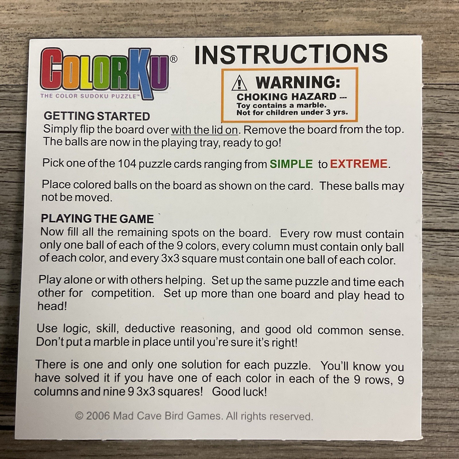 COLORKU Wooden Color Sudoku Puzzle Game 100% COMPLETE 2006