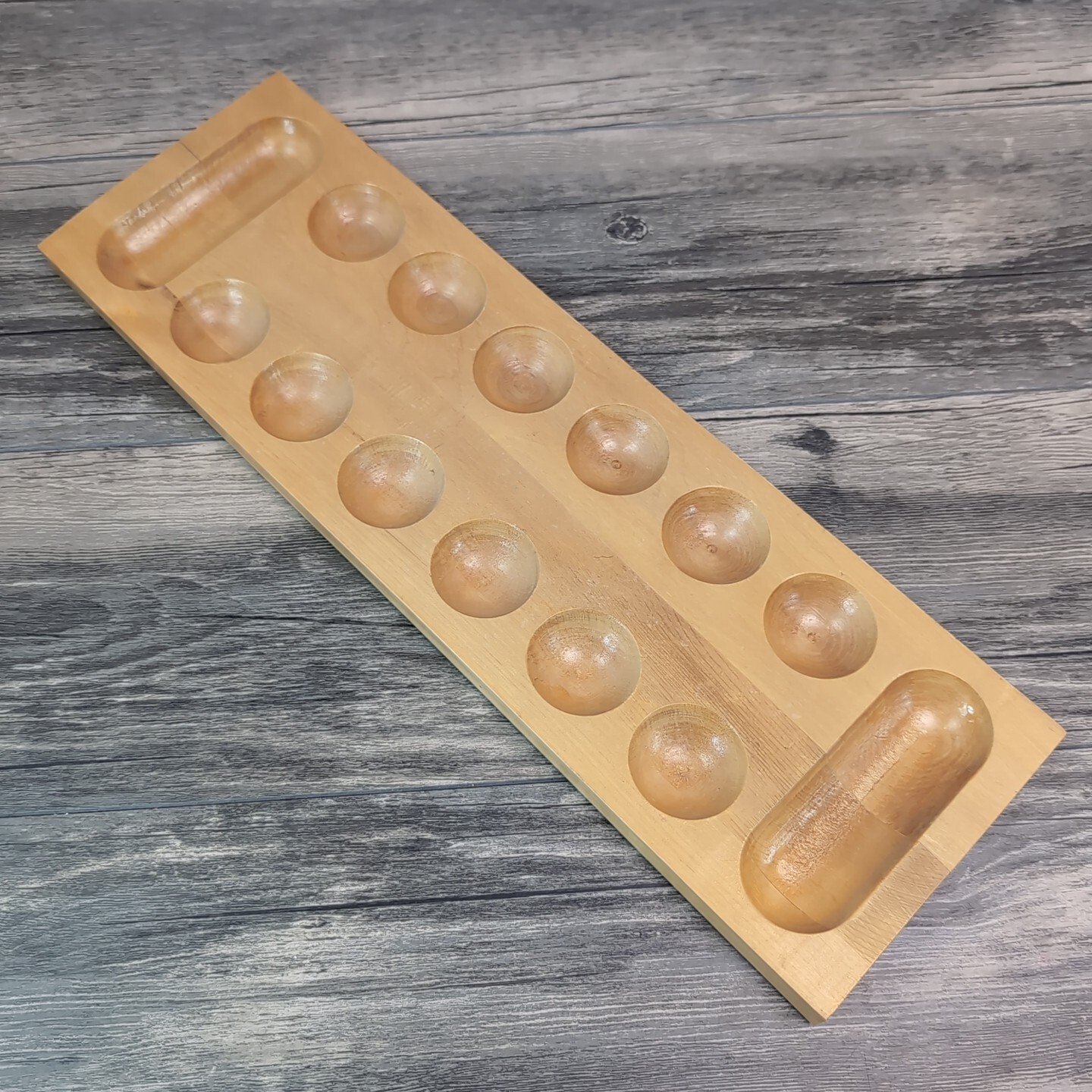 Mancala Solid Wood Game Board Gemstone Playing Pieces Not Included 17″
