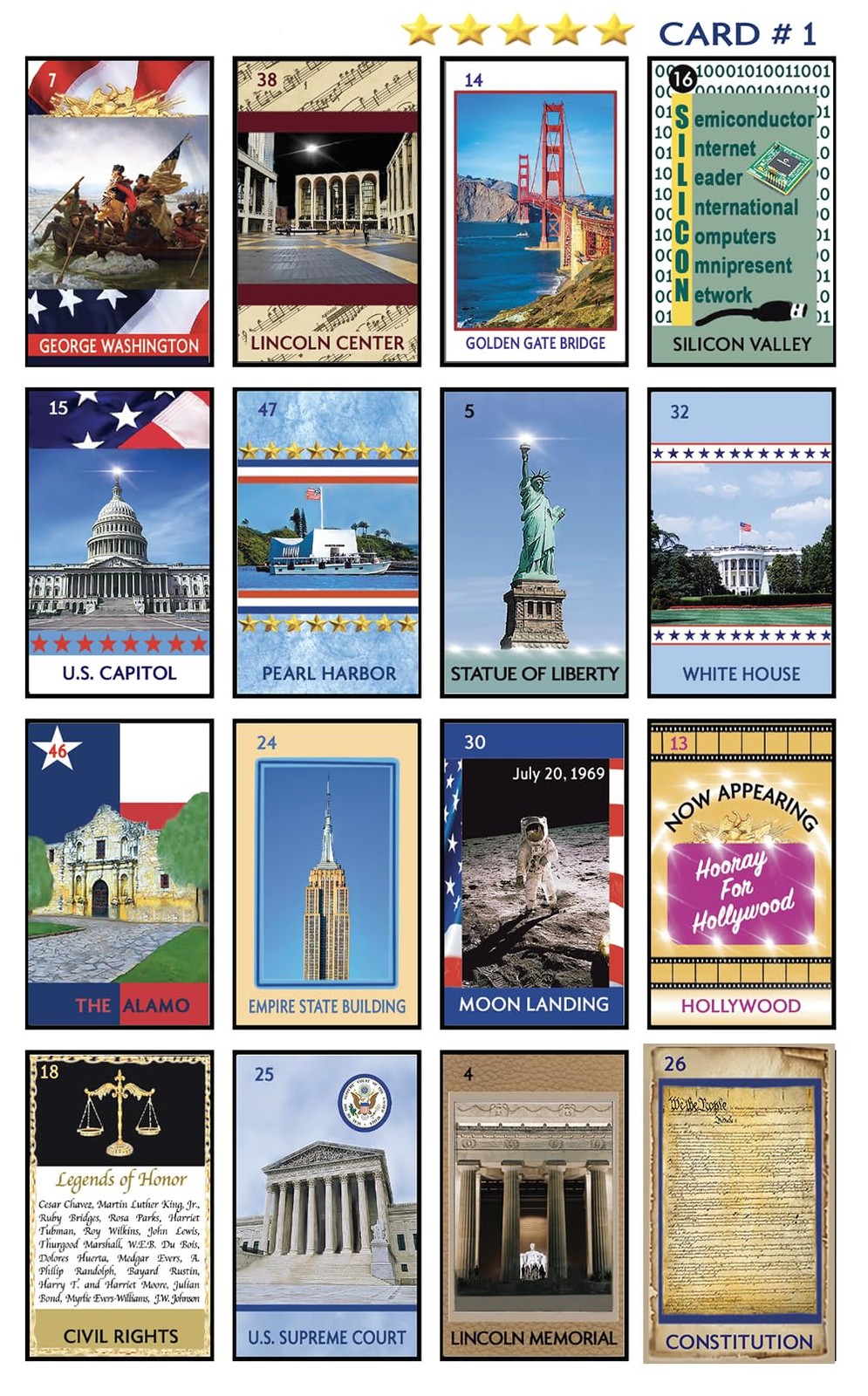 American Loteria Fun Bingo Game for All Patriotic Colorful Loteria Cards Toke…