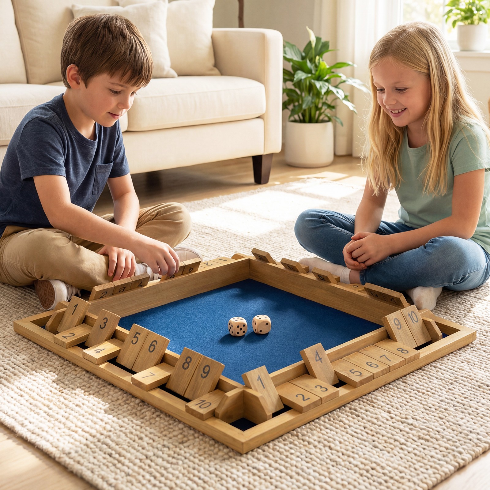 Shut The Box Game for 2-4 Players, 24 Inch Extra-Large Wooden Board w/10 Numbers
