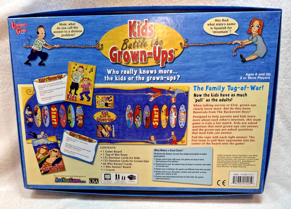 Kids Battle The Grown-Ups Trivia Board Game 2002 by University Games Age 8 & Up