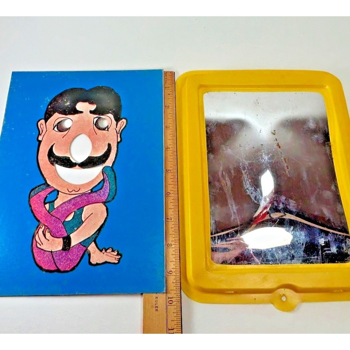 1968 Silly Faces Toy Funhouse Mirror Mustache Original Box Directions Fantastic