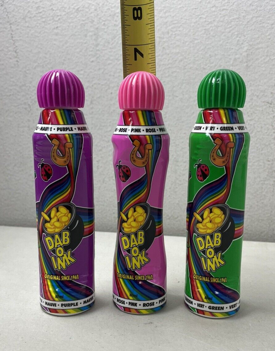 Dab-O-Ink 3 Ounce Bingo Markers Set of 3 Daubers 1 Each Purple, Green & Pink
