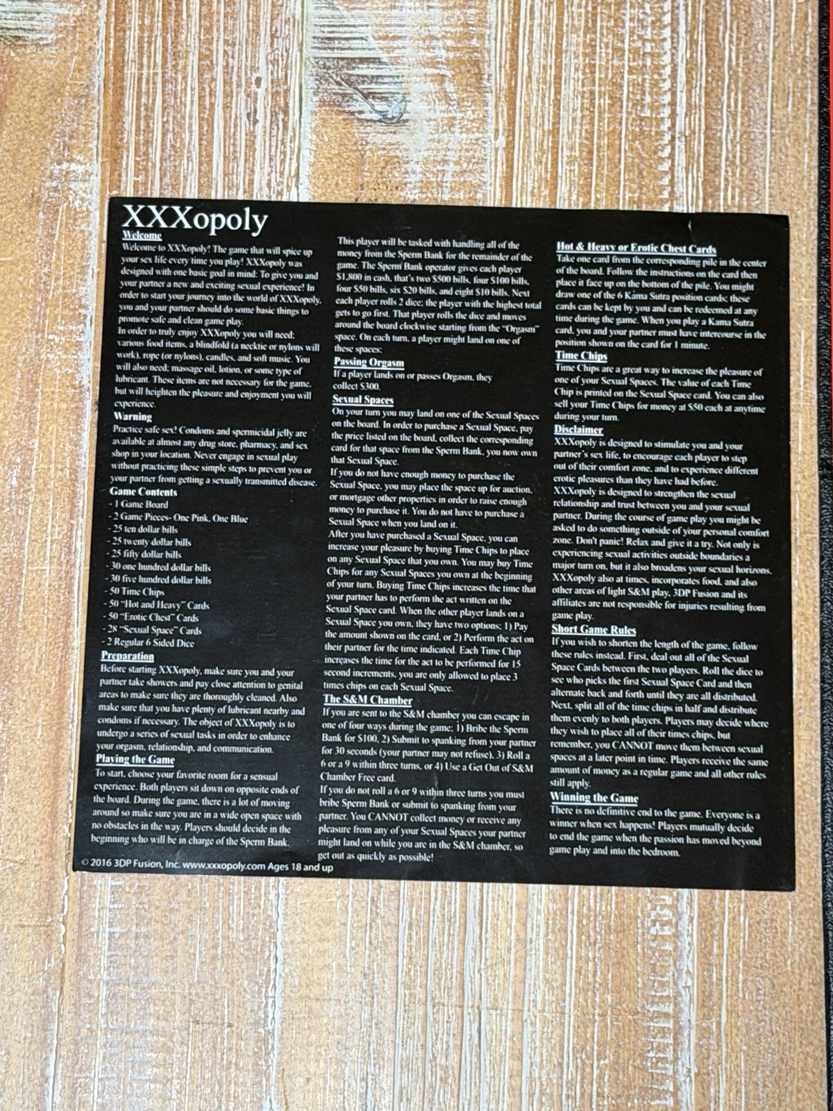 XXXopoly 3DP Fusion Erotic Adult Board Game For Ages 18+ Open Box Complete