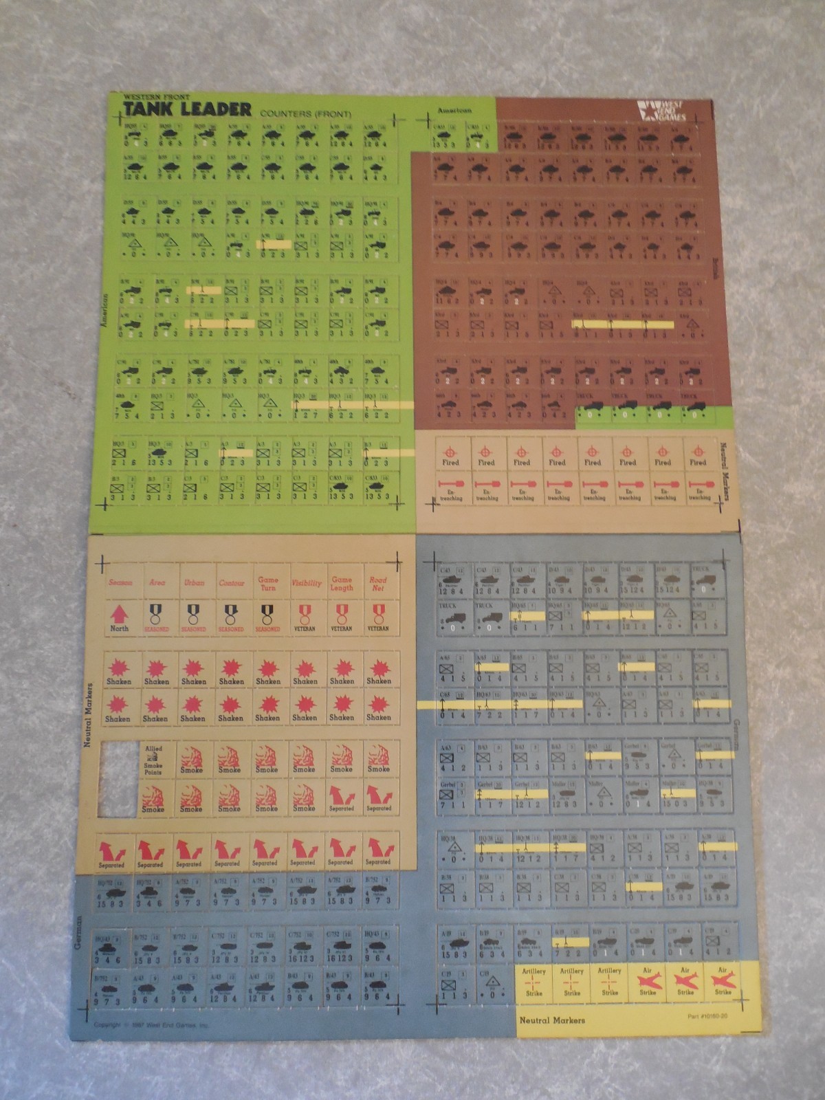 WESTERN FRONT TANK LEADER UNPUNCHED COUNTERS ONLY, WEST END GAMES #10160, 1987!