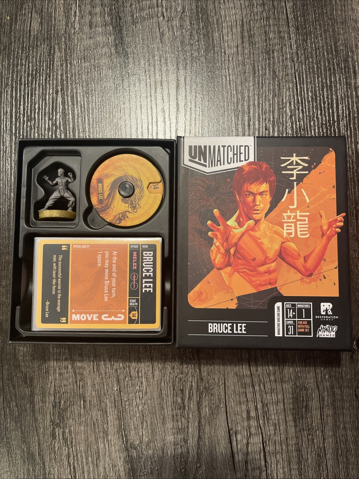 Unmatched Bruce Lee. RARE and Out of Print board game. Complete and SLEEVED.