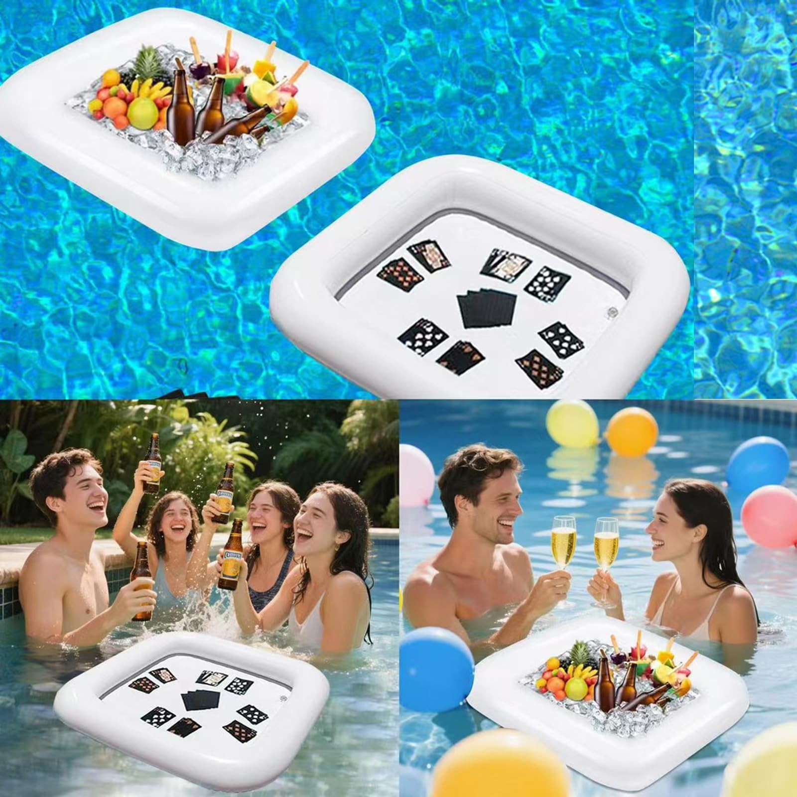 2 PCS Floating Pool Game Table with Waterproof Playing Cards for Summer Pool …