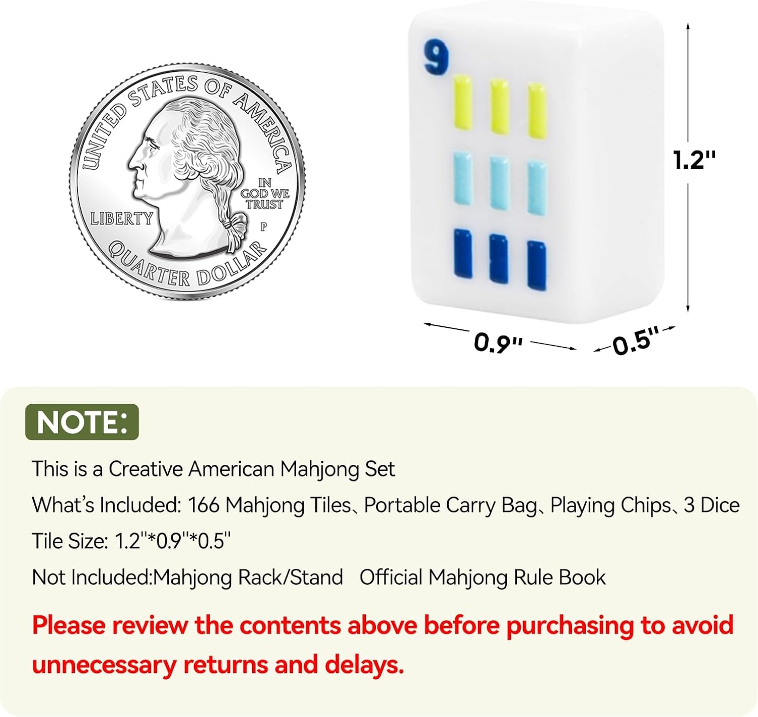 American Mahjong Tile Set 166 White Tiles w/ 2025 Cards Carrying Bag Dice Chips