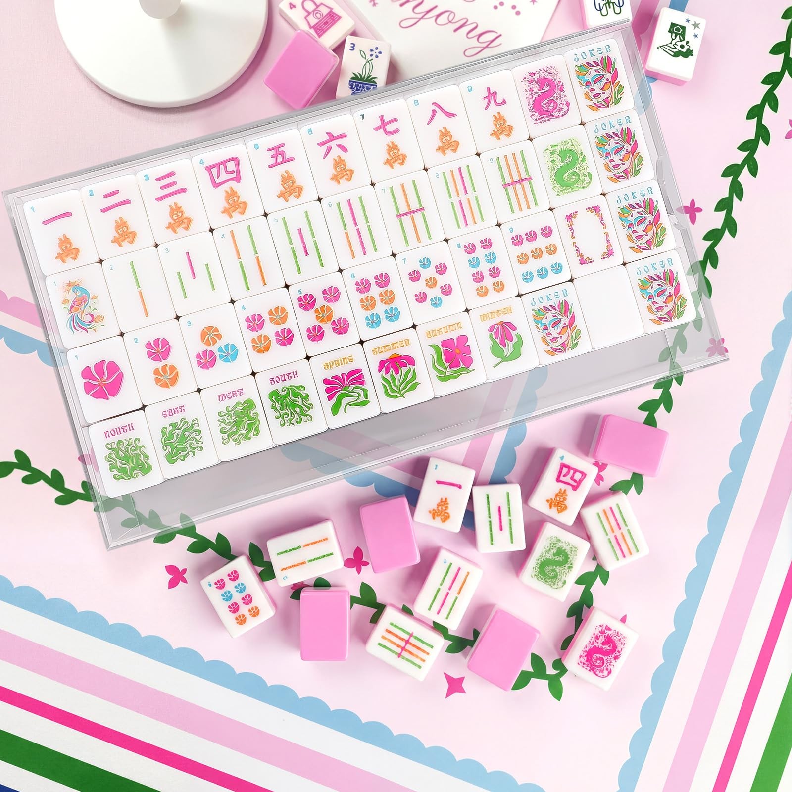 Soulchen 160 Pink Kaleidoscope American Mahjong Tile Set with Acrylic Storage…