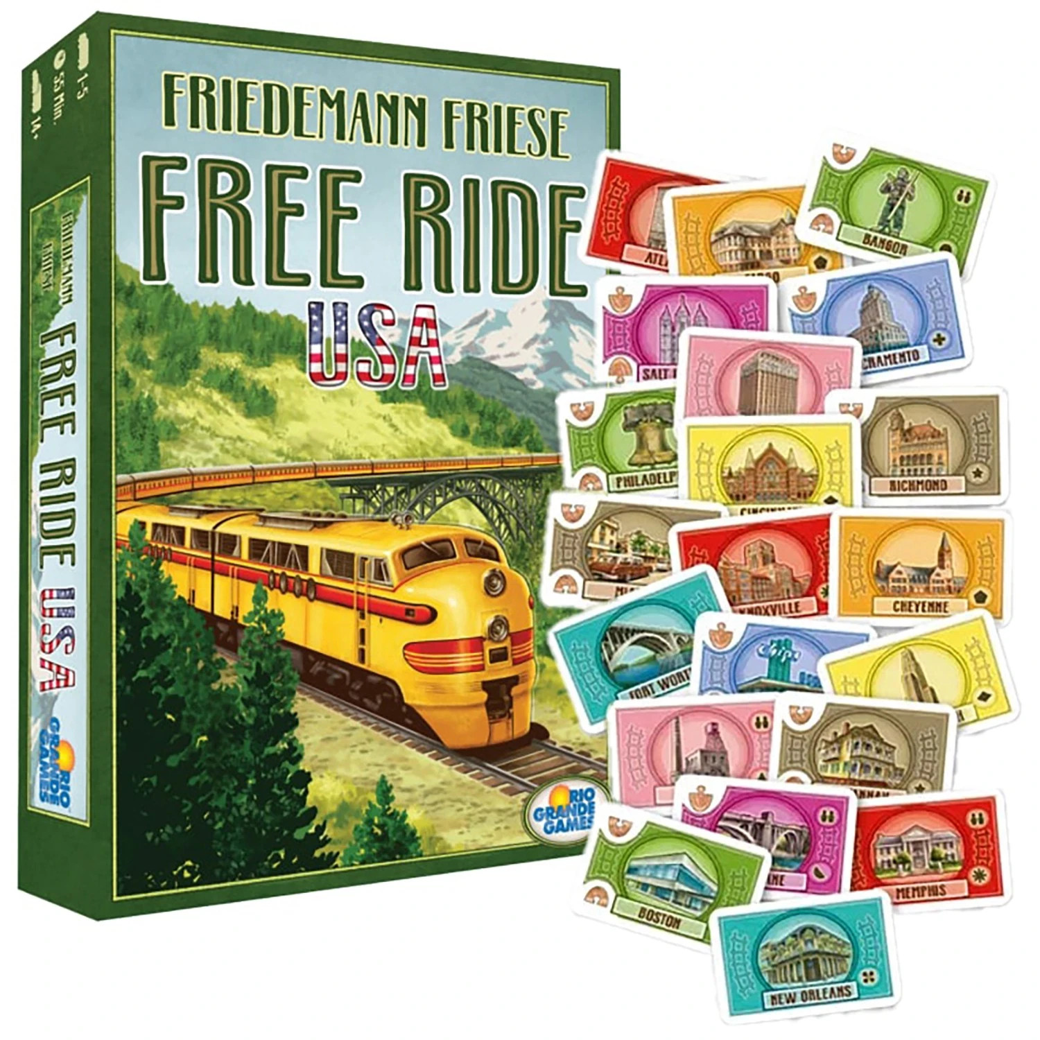 Rio Grande Games: Free Ride USA – Railroad Strategy Board Game, 1-5 Players,14+