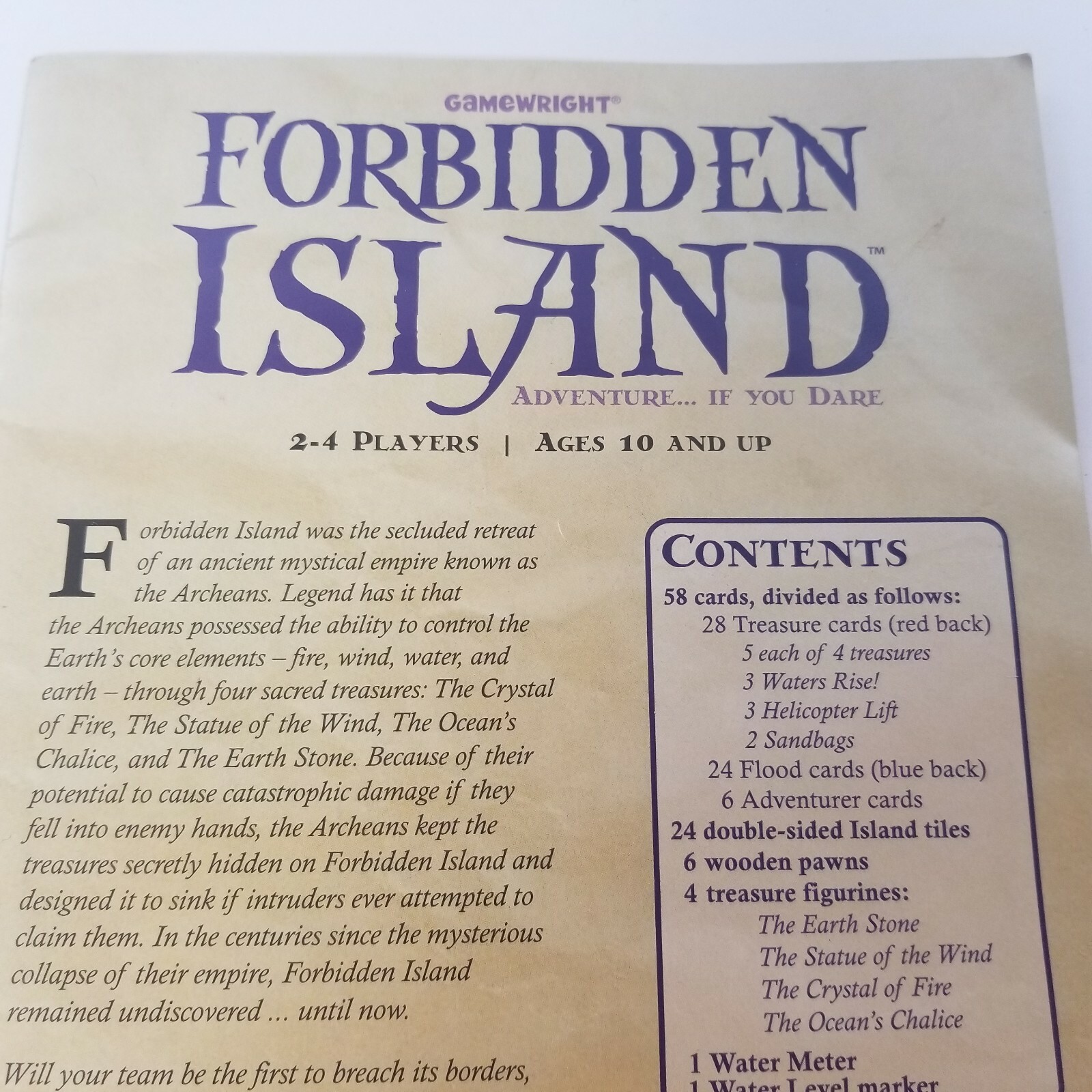 Forbidden Island Instruction Manual Board Game Part Only Gamewright
