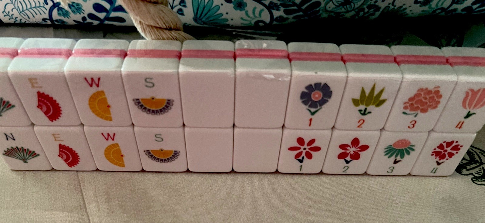My Mahjong Trove American Mahjong Set Pink Tiles Blue Floral Tote Complete