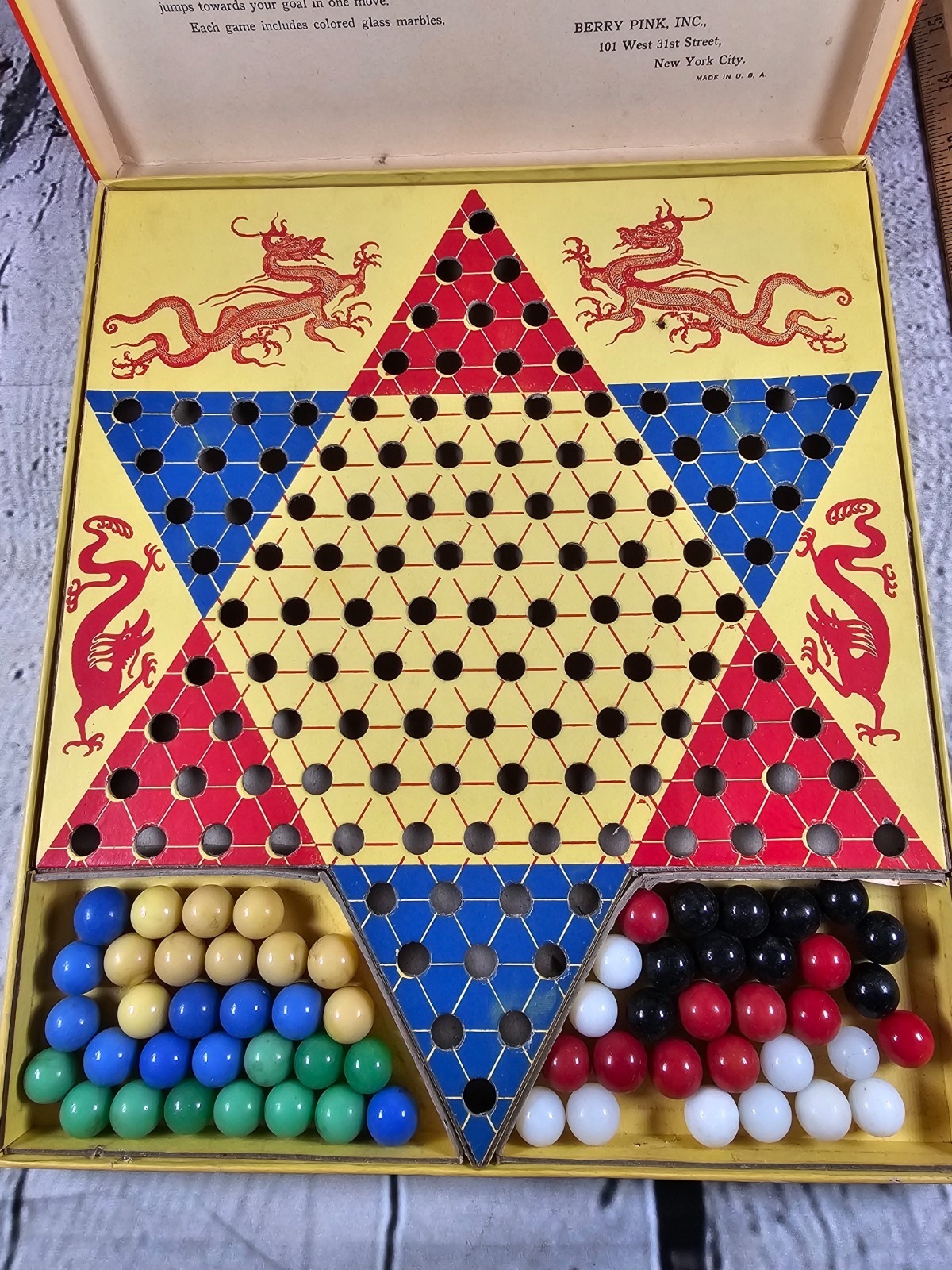 Vintage 1930s Chinko Checko Marblo Game Berry Pink Inc Chinese Checkers Complete