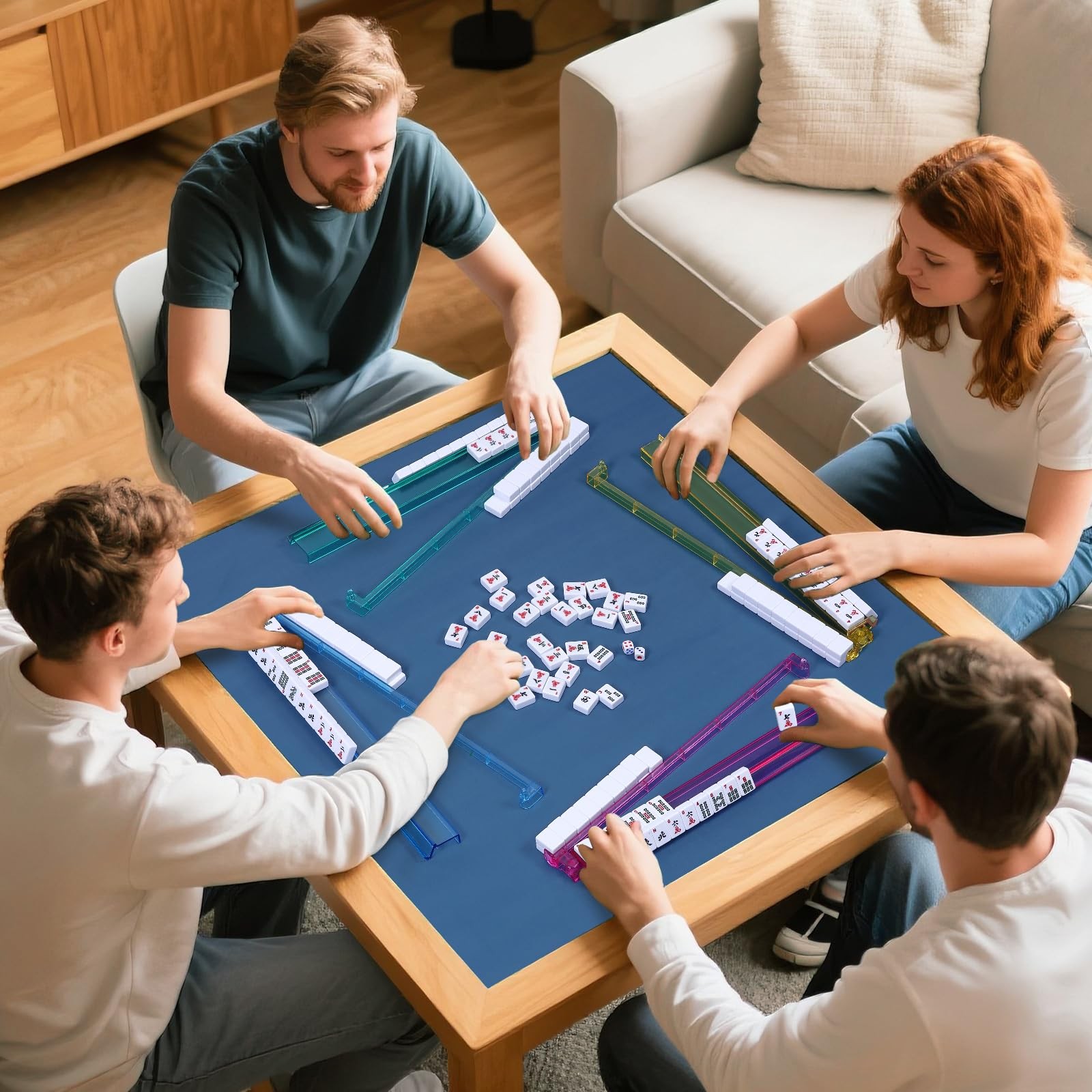 FamRica Mahjong Racks with Pushers, 4PCS All-in-One Tile Colourful