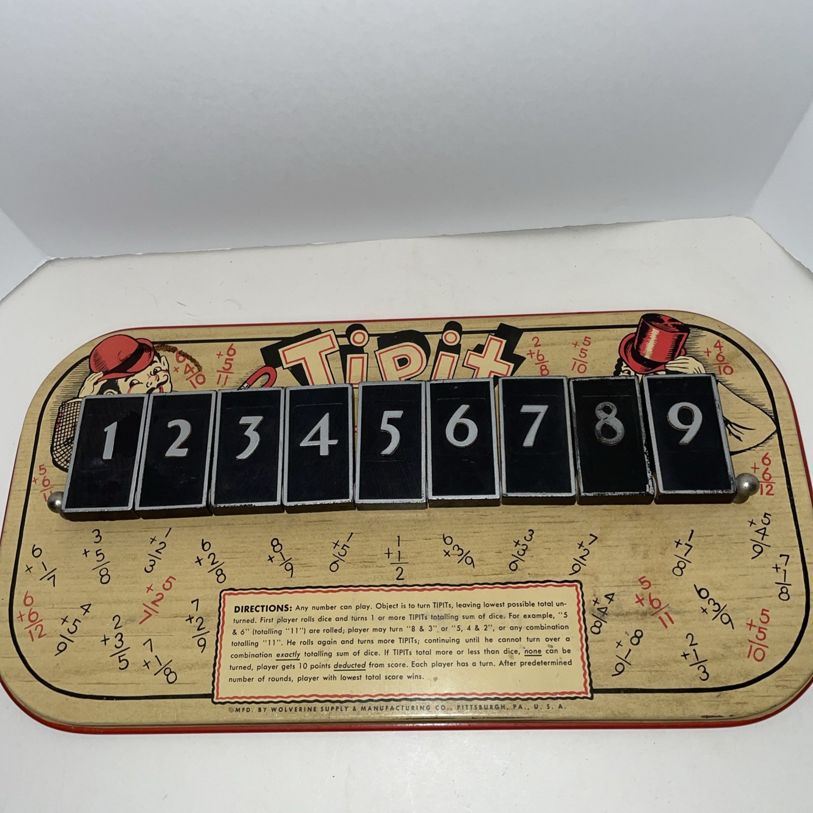 1930’s/40’s Tipit Tin Dice Game Wolverine Supply & Manufacturing Pittsburgh PA