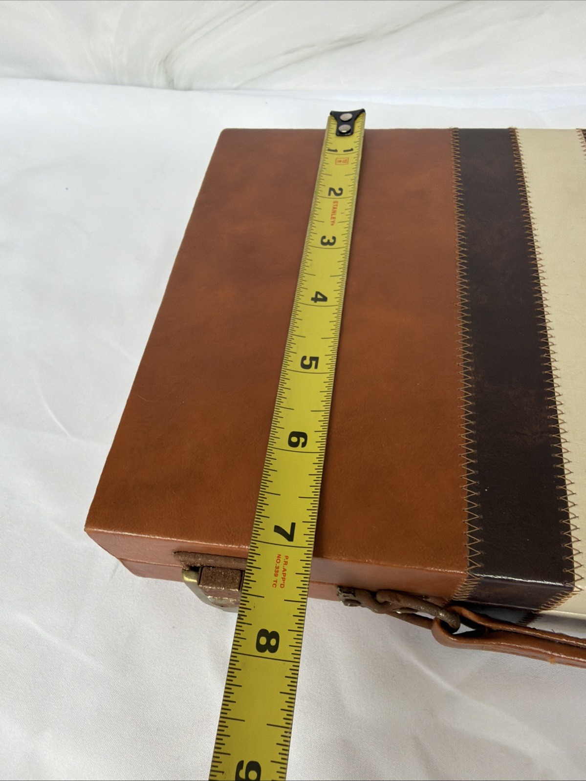 Vintage Backgammon Set Faux Leather Carrying Case Brown Striped Travel Board