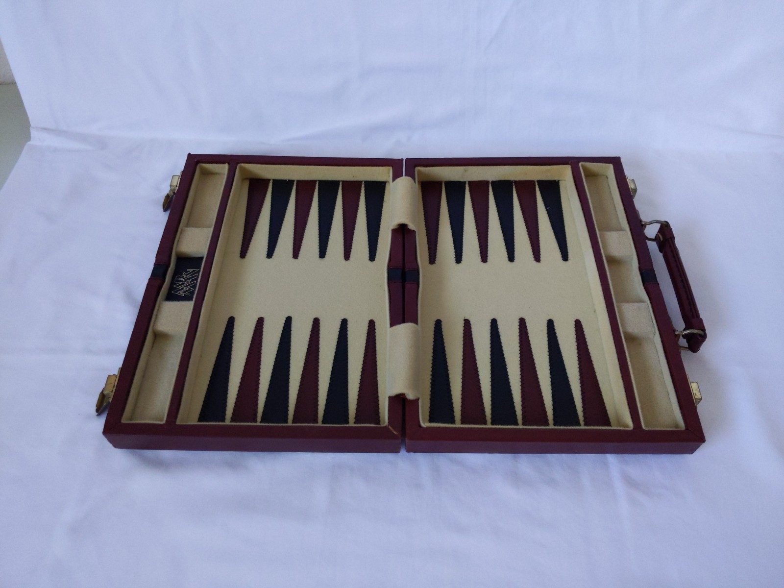 Vintage MR MAN Backgammon Board Game Leather Travel Case Box Brown Briefcase