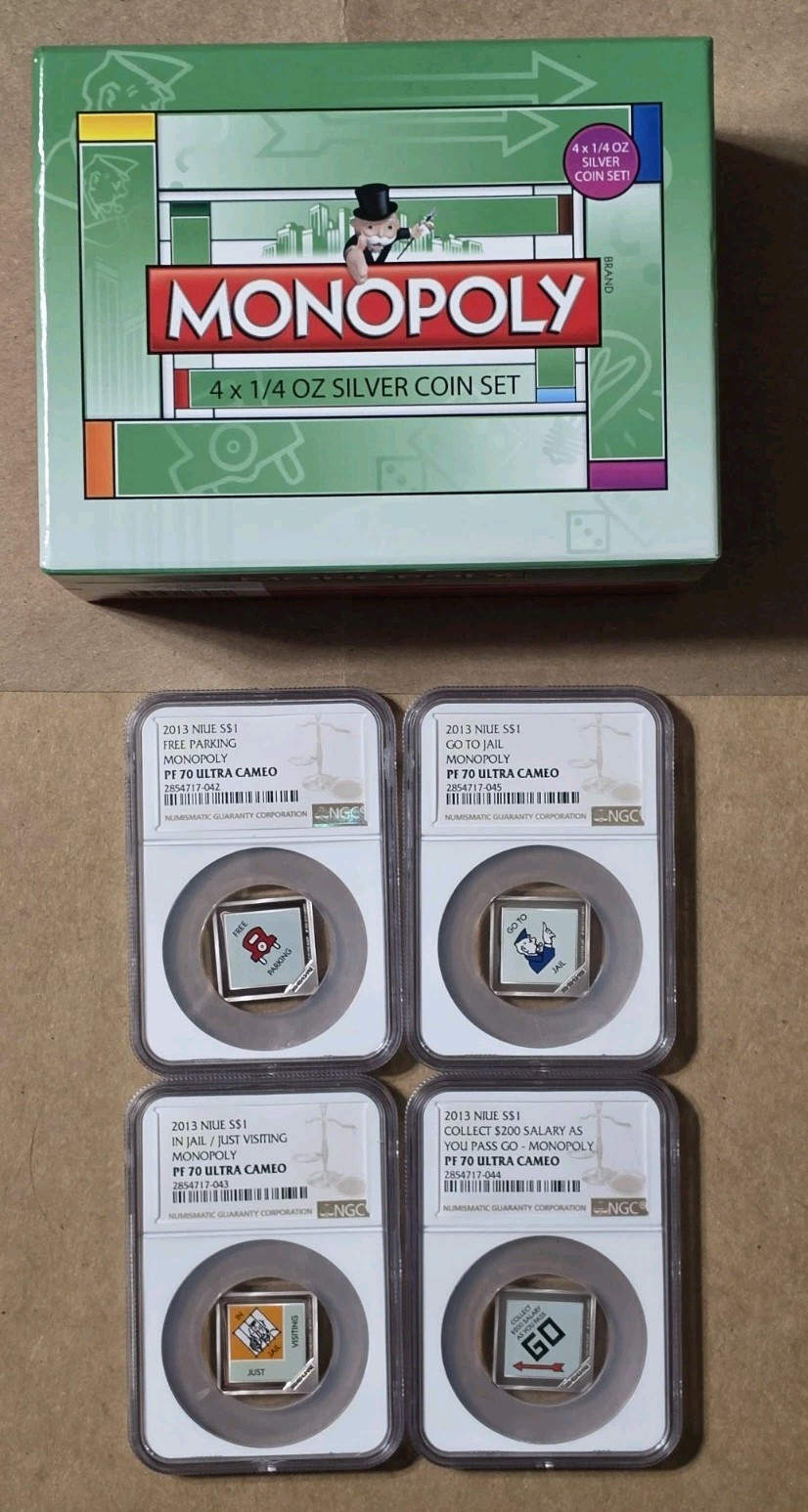 2013 Niue $1 Monopoly 4 coin Set /w House (OGP + COA) 999 SILVER COIN GO – JAIL