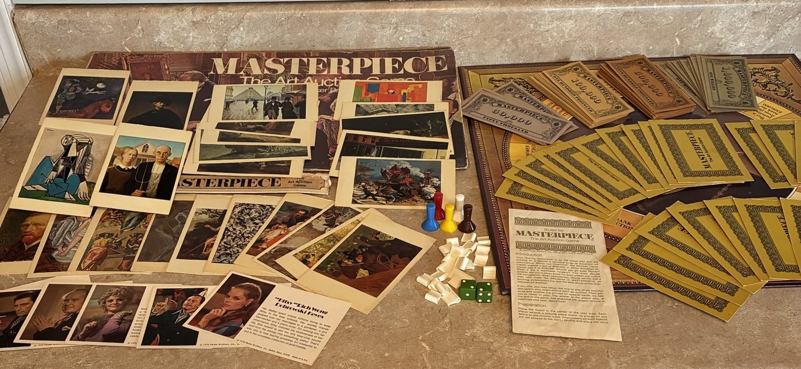 1970 Parker Brothers Masterpiece Art Auction Game Missing 1 Pawn Read