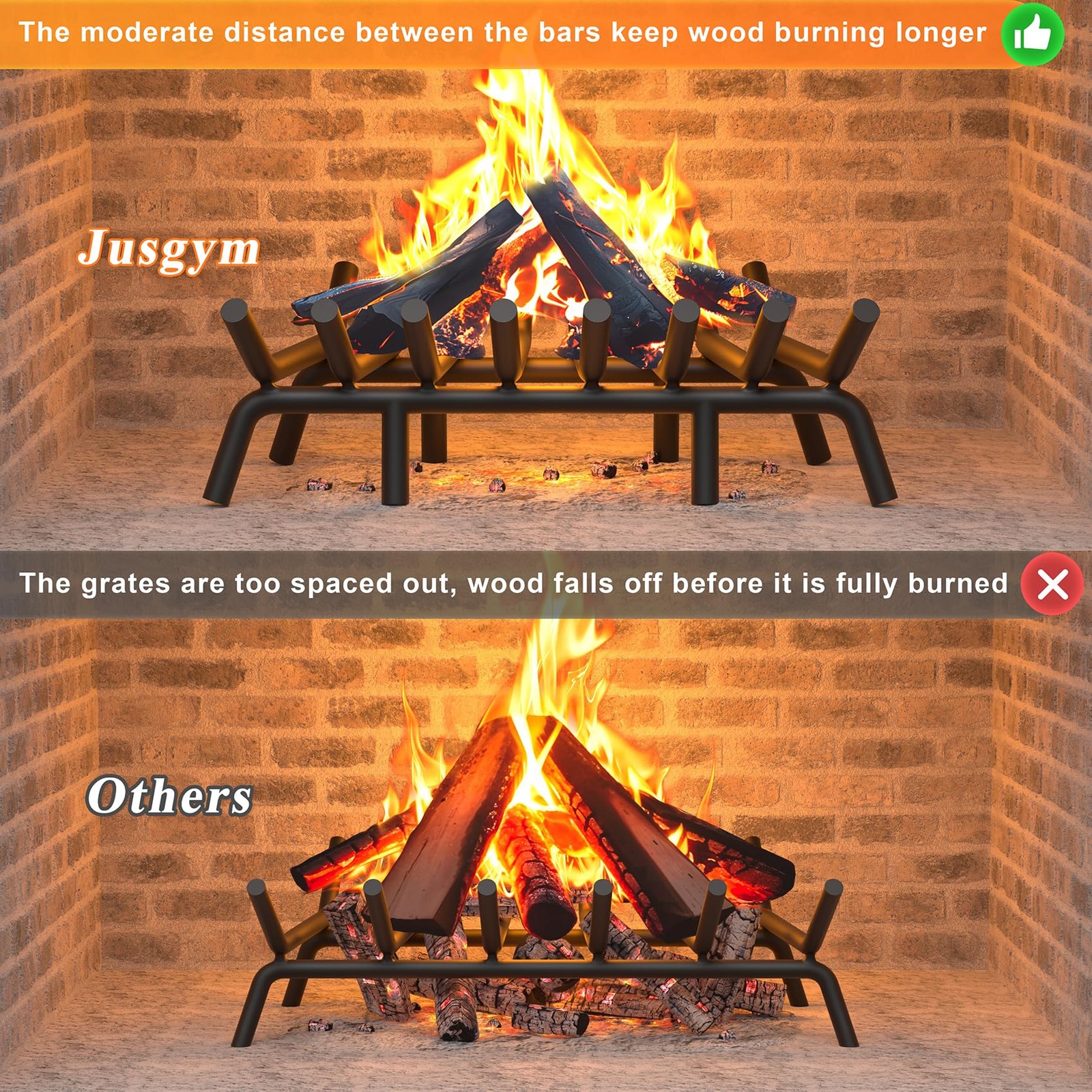 Jusgym Fireplace Grate 30 Inch with 8 Support Legs, 30 inch round, Black