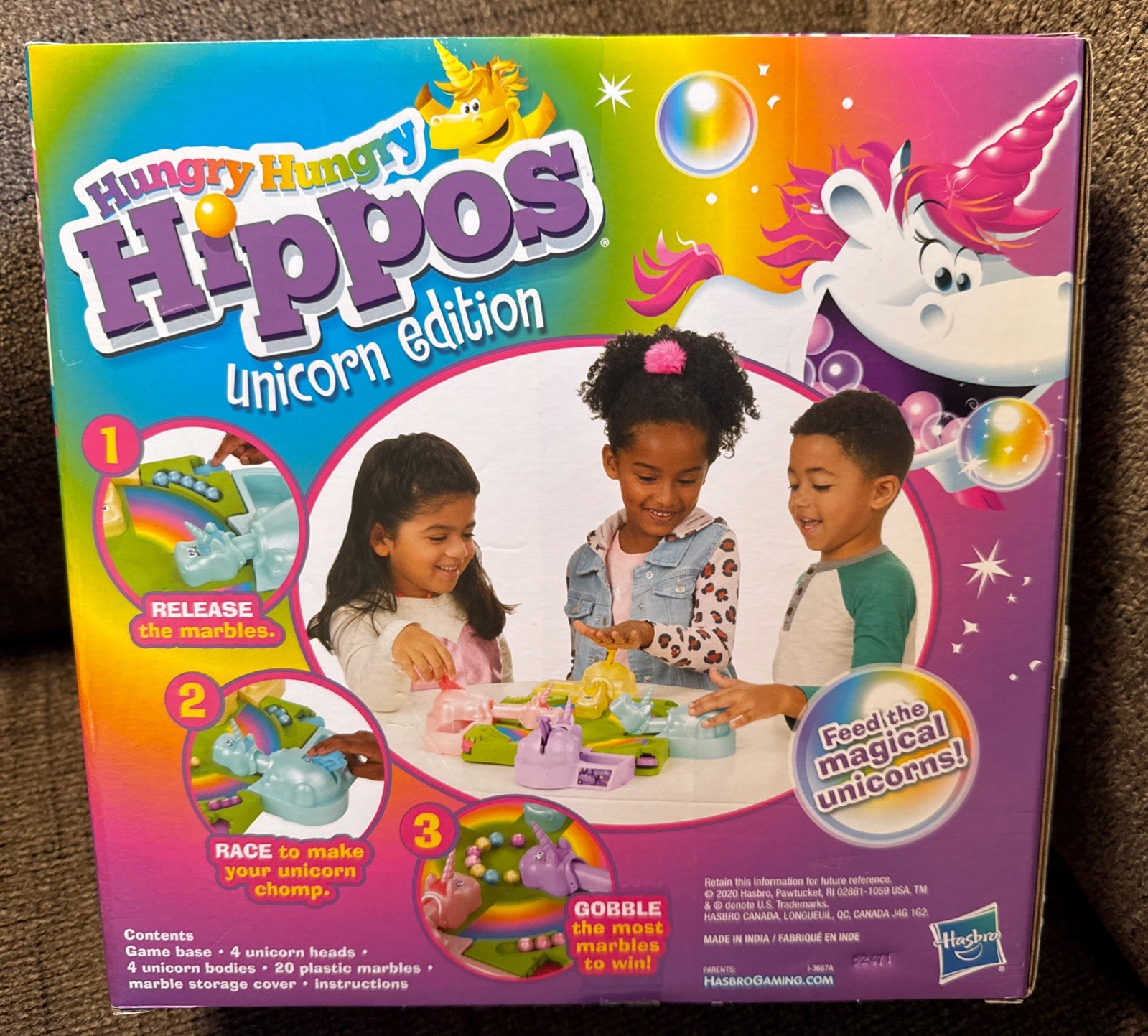 Hasbro Gaming 2020 Hungry Hungry Hippos Unicorn Edition Preschool 4+ New In Box