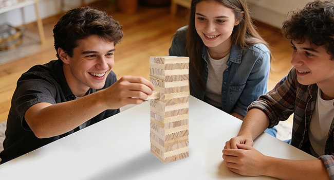 Tumble Tower Game for Kids and Adults – 54Pcs Classic Wood Block Stacking Game