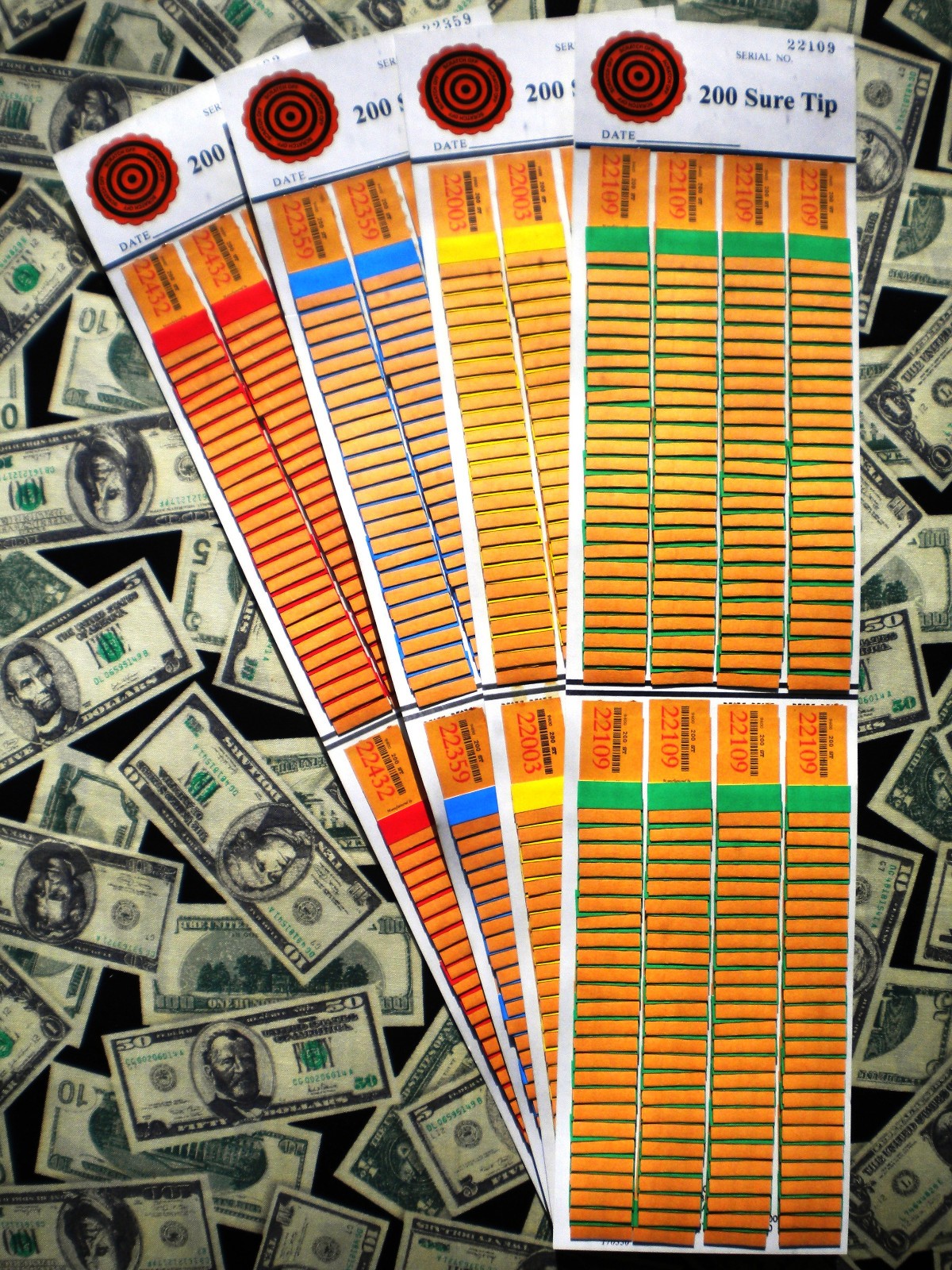 ( 4 Lot ) ~ 200 SURE TIP BOARD {01~200} Fund-Raising Raffle Pull Tab Jar Tickets