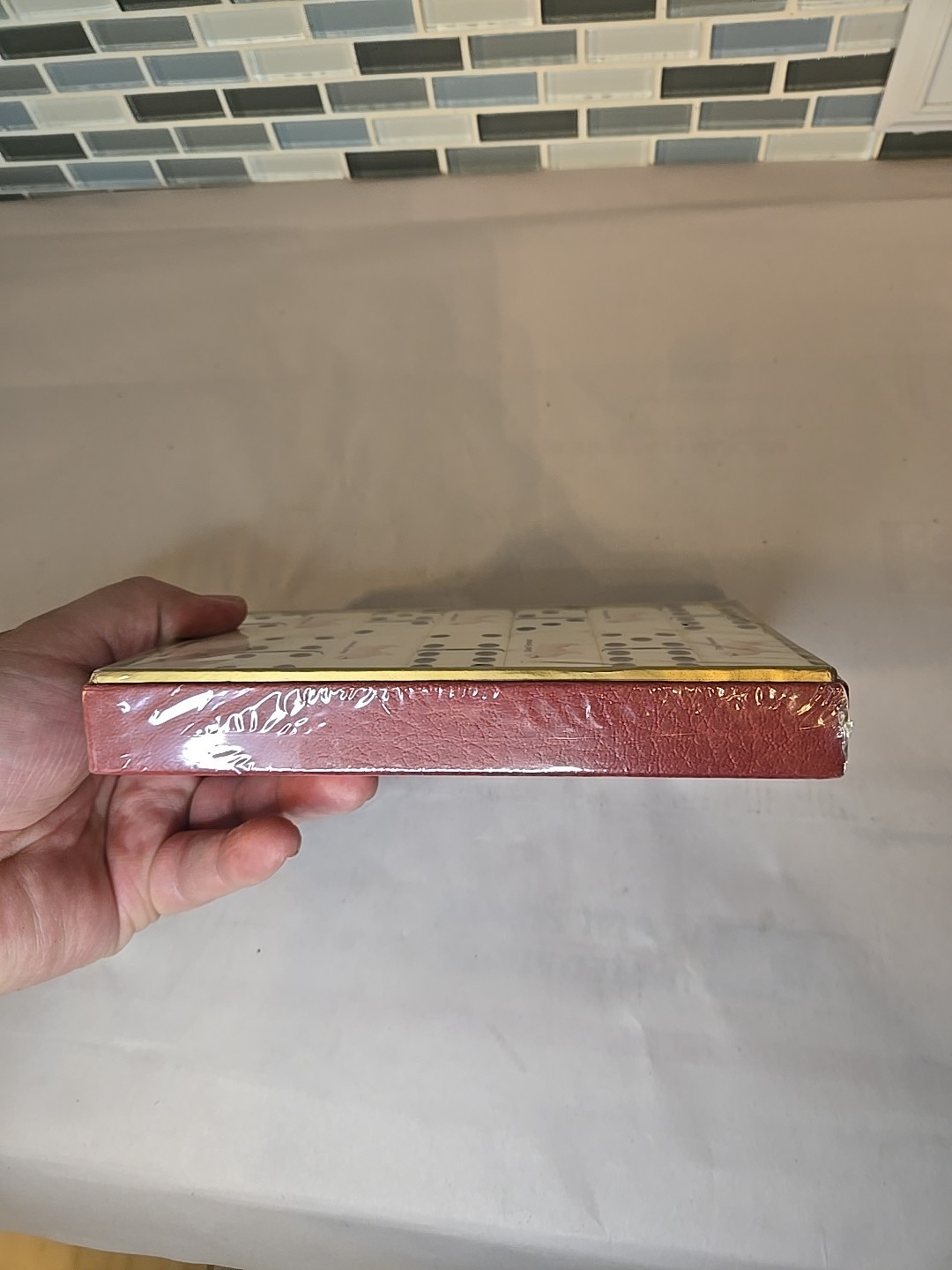VTG RARE EXTRA THICK PROFESSIONAL MARBLELIKE DOMINOES PUREMCO GREAT PYRENEES DOG