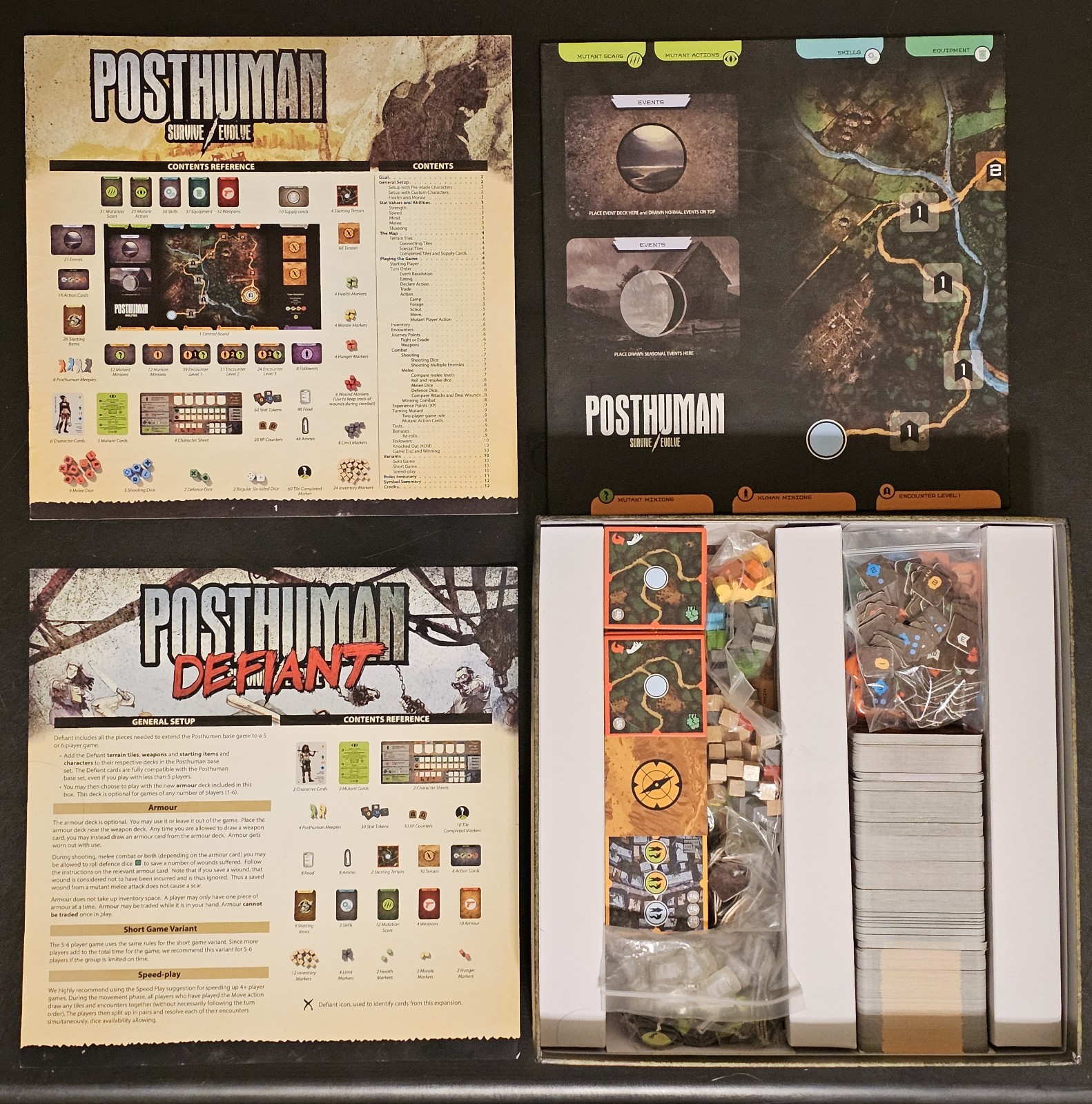 Post Human Survive / Evolve Board Game W/ Defiant Expansion – Good Condition