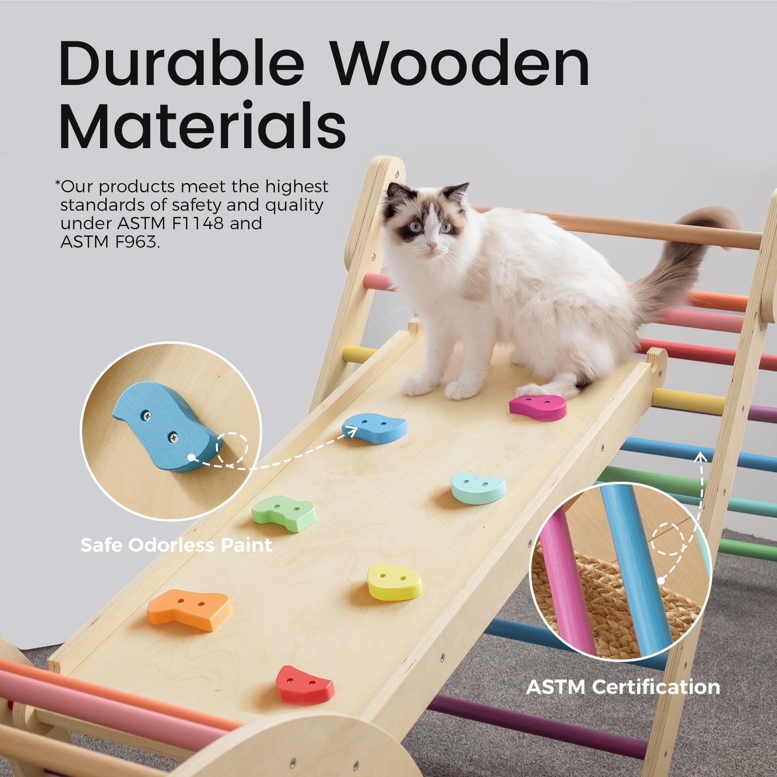 Pikler Triangle 7-in-1 Foldable Climbing Toy Set Kids Montessori Natural Tiny