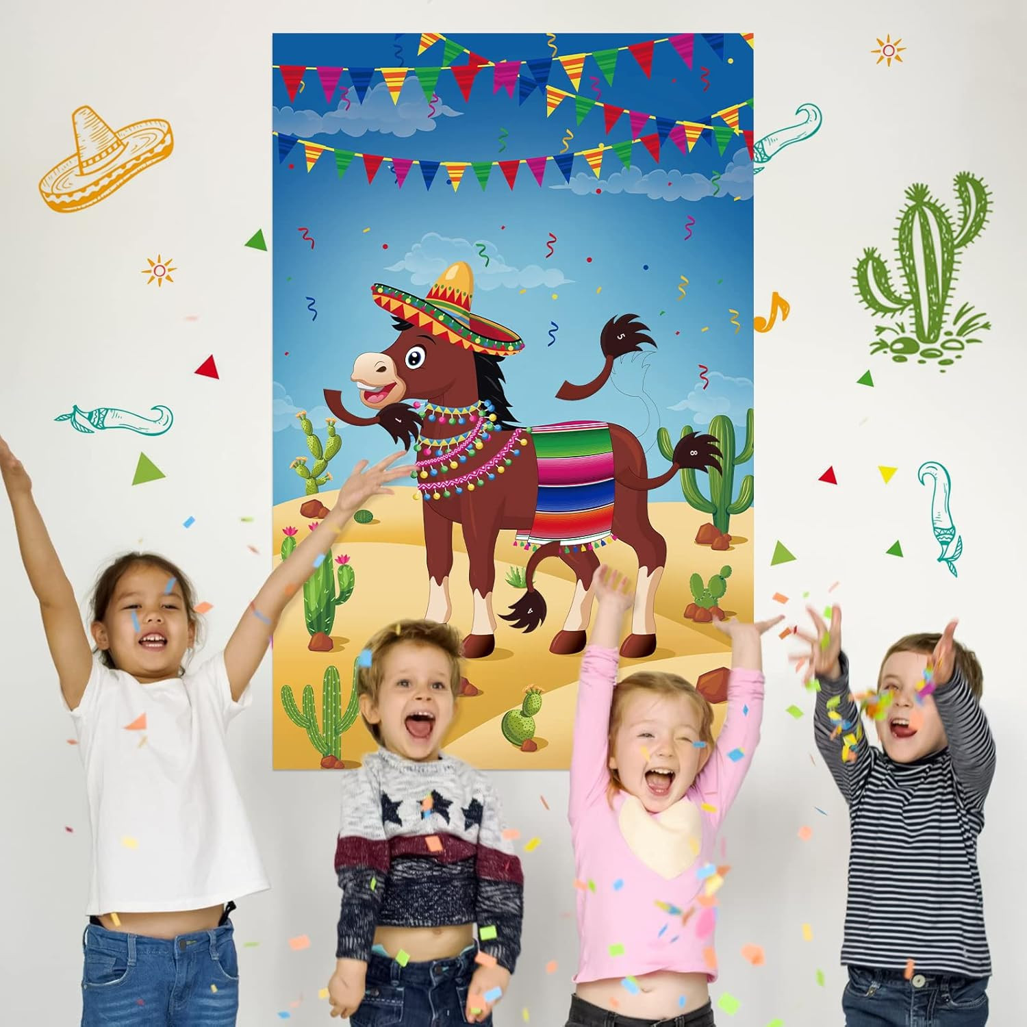 Pin The Tail On The Donkey Party Game with 50 Pcs Tails Large Mexican Donkey Gam