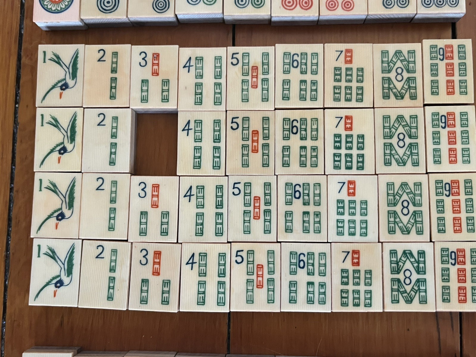 Vtg 1920s French Ivory Pyralin Mahjong Set original Box 142 tiles two-layer wood