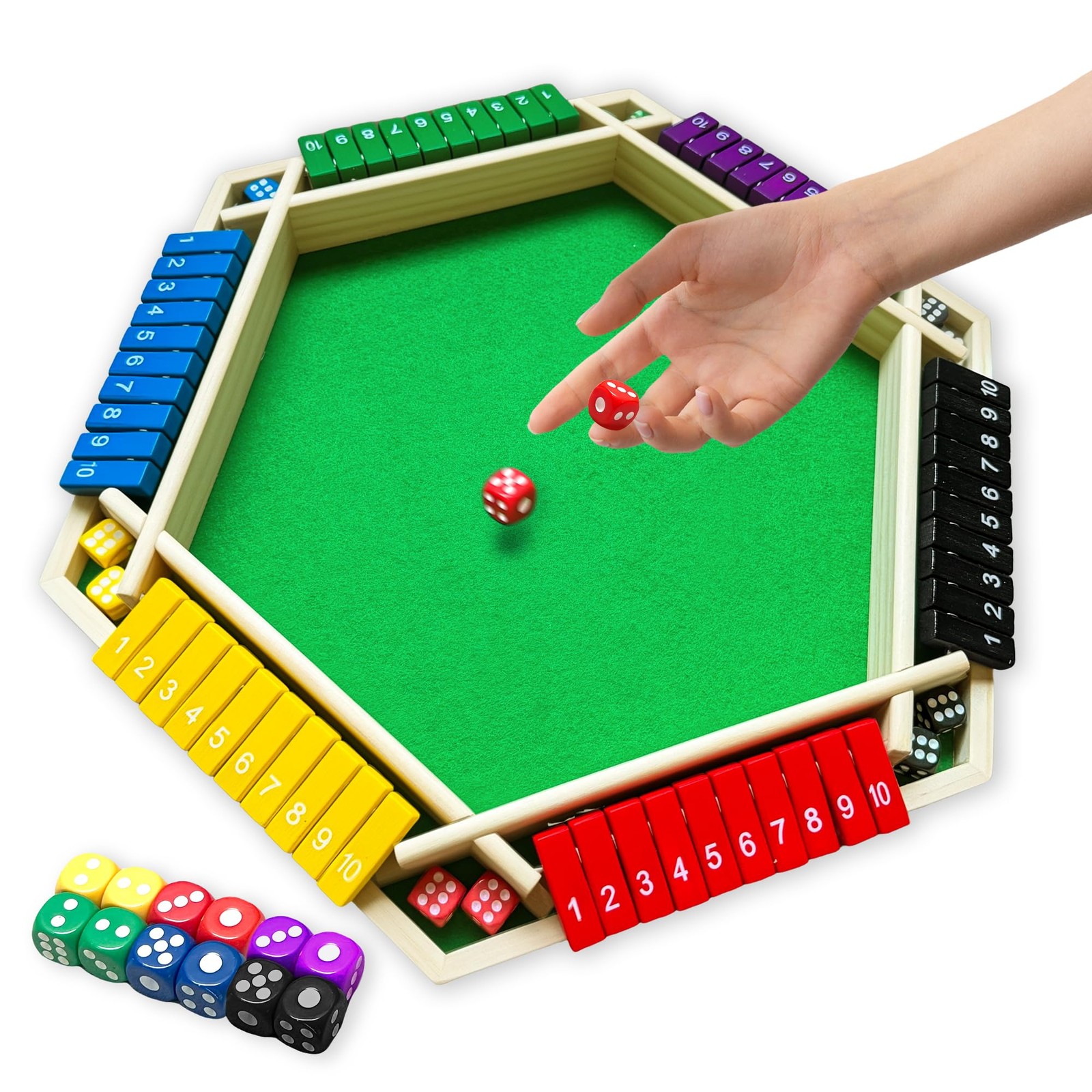 Shut The Box – Colorful Wooden Board Game for 6 Players with 12 Dice, Educati…