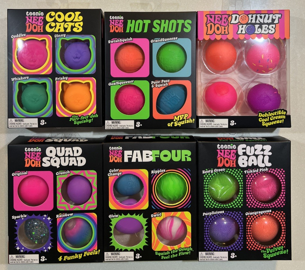 NEW 2025 TEENIE Nee Doh COOL CATS,HOT SHOTS, FAB FOUR FUZZ BALL LOT 6 24 BALLS