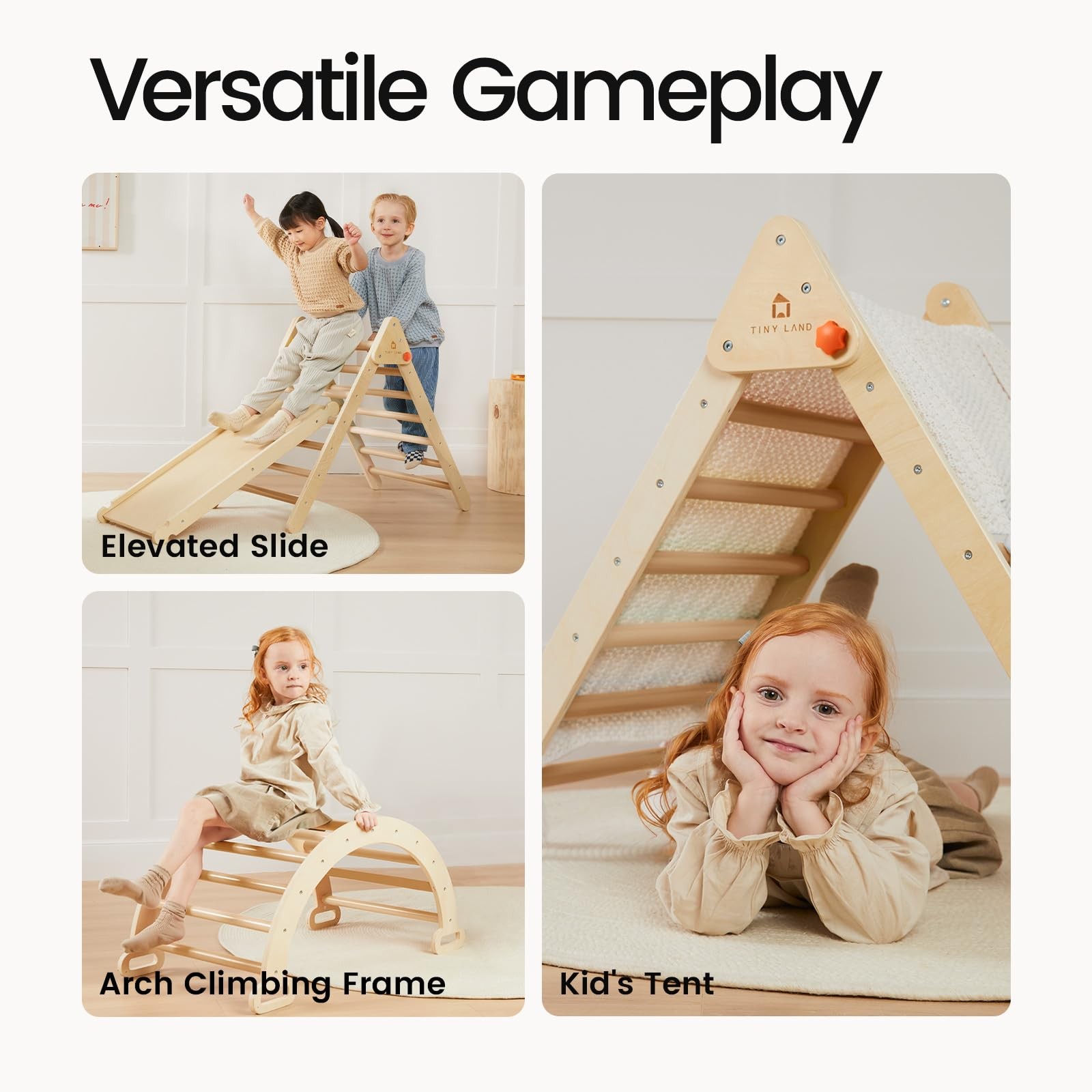 Pikler Triangle 7-in-1 Foldable Climbing Toy Set Kids Montessori Natural Tiny