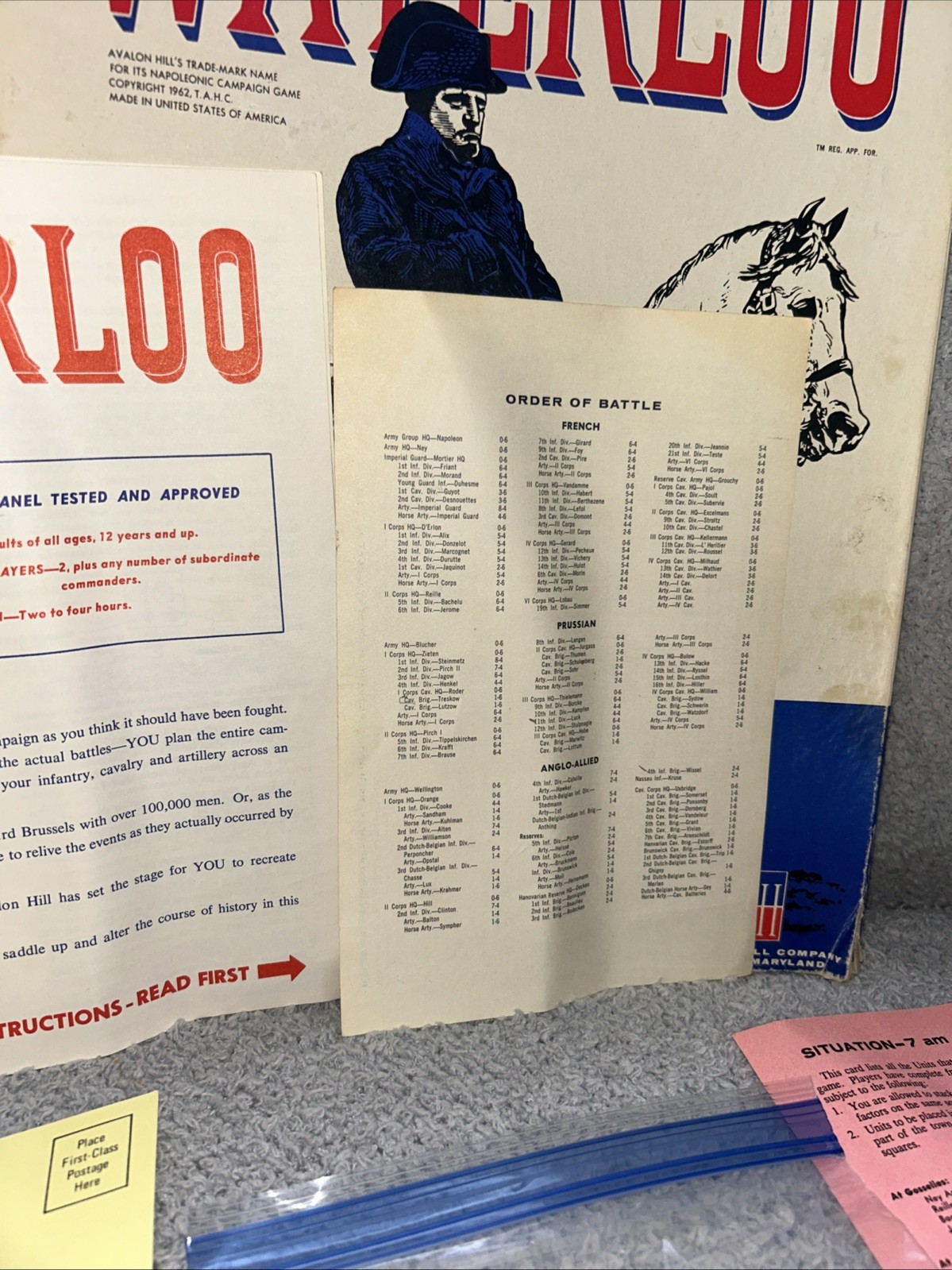Waterloo Board Game Avalon Hill 1962 Campaign War Game Punched Napoleon PUNCHED