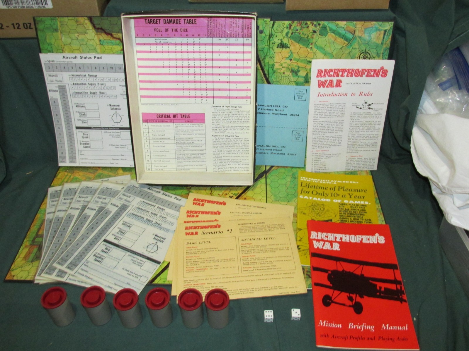 Vintage 1972 Richthofens War 1916-1918 Air War Avalon Hill Company Tabletop Game