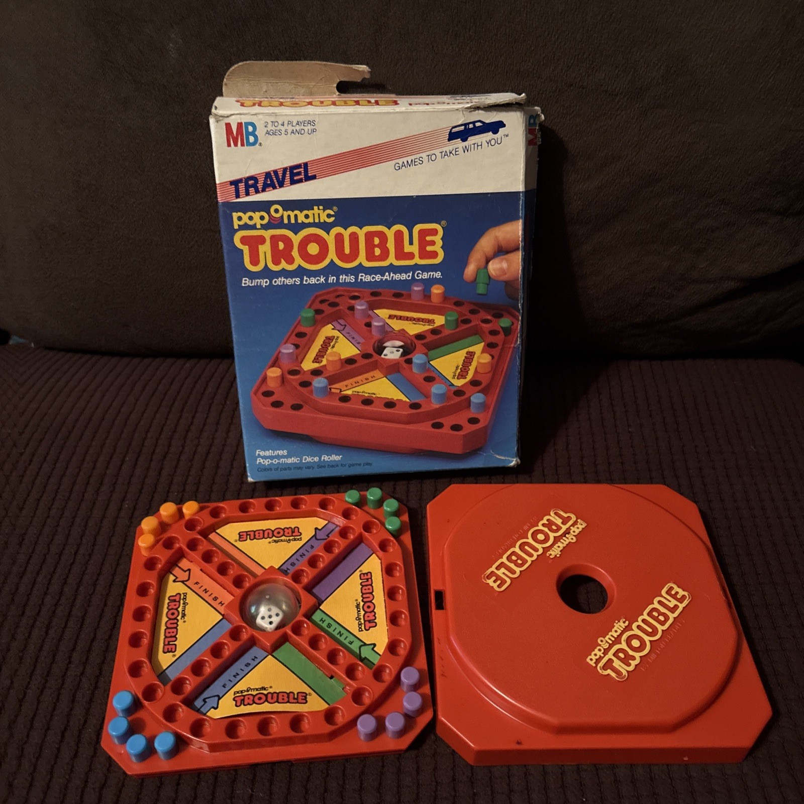 🎲 1989 Milton Bradley Pop-O-Matic Trouble Travel Game w/ Box