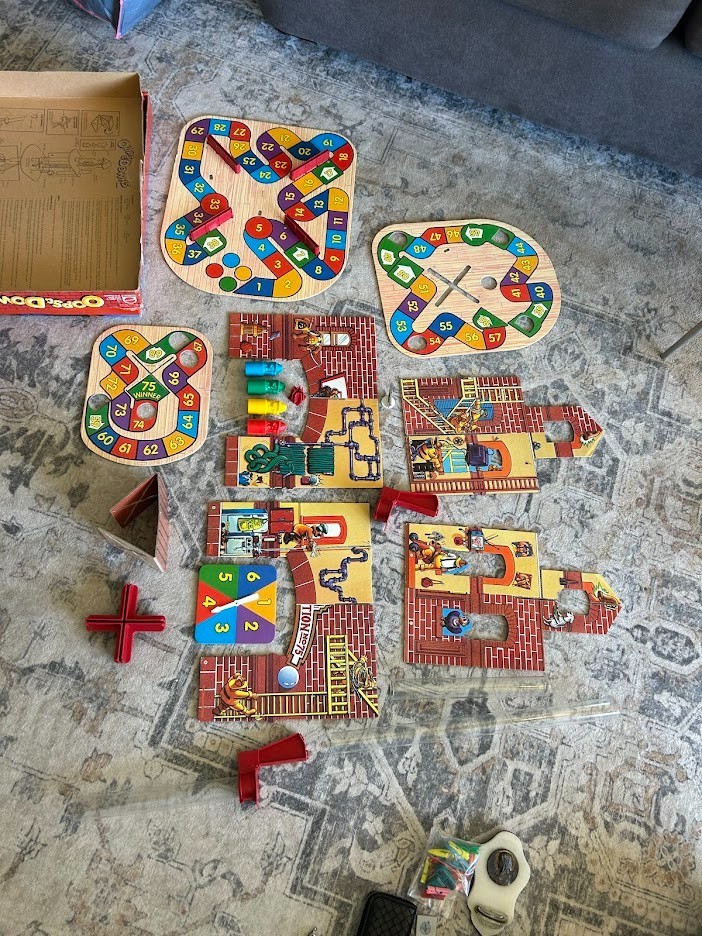 Oops & Downs Firehouse Full of Fun Board Game 1992 Mattel Missing 1 Piece (tube)
