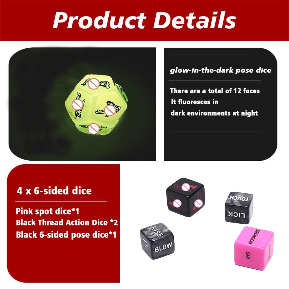 Auntzyj Sex 3 inches x 2 x 1 inch, Cards + 5 Glow-in-the-dark Dice