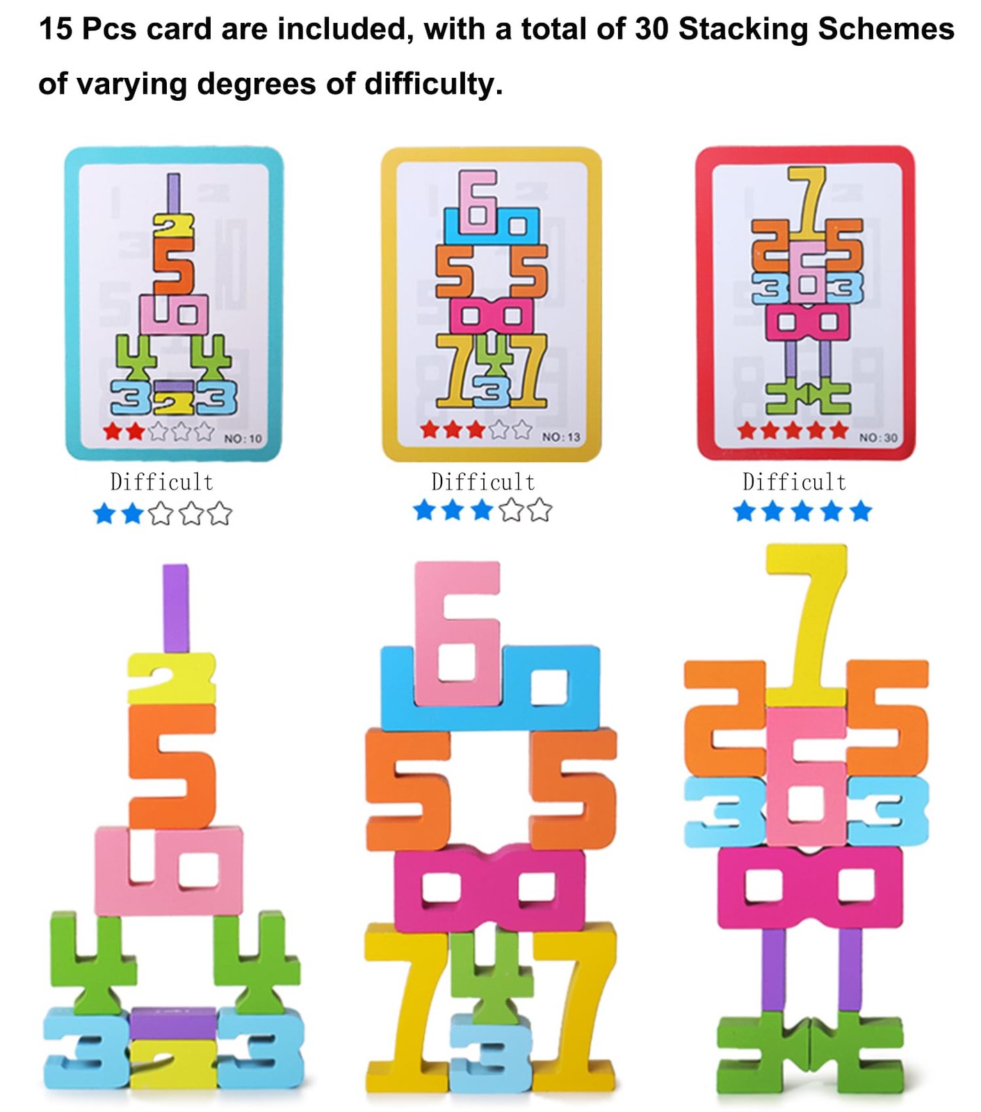 Wooden Stacking Building Blocks for 3+ Years Old Kids 1-10 Number Game Balanc…